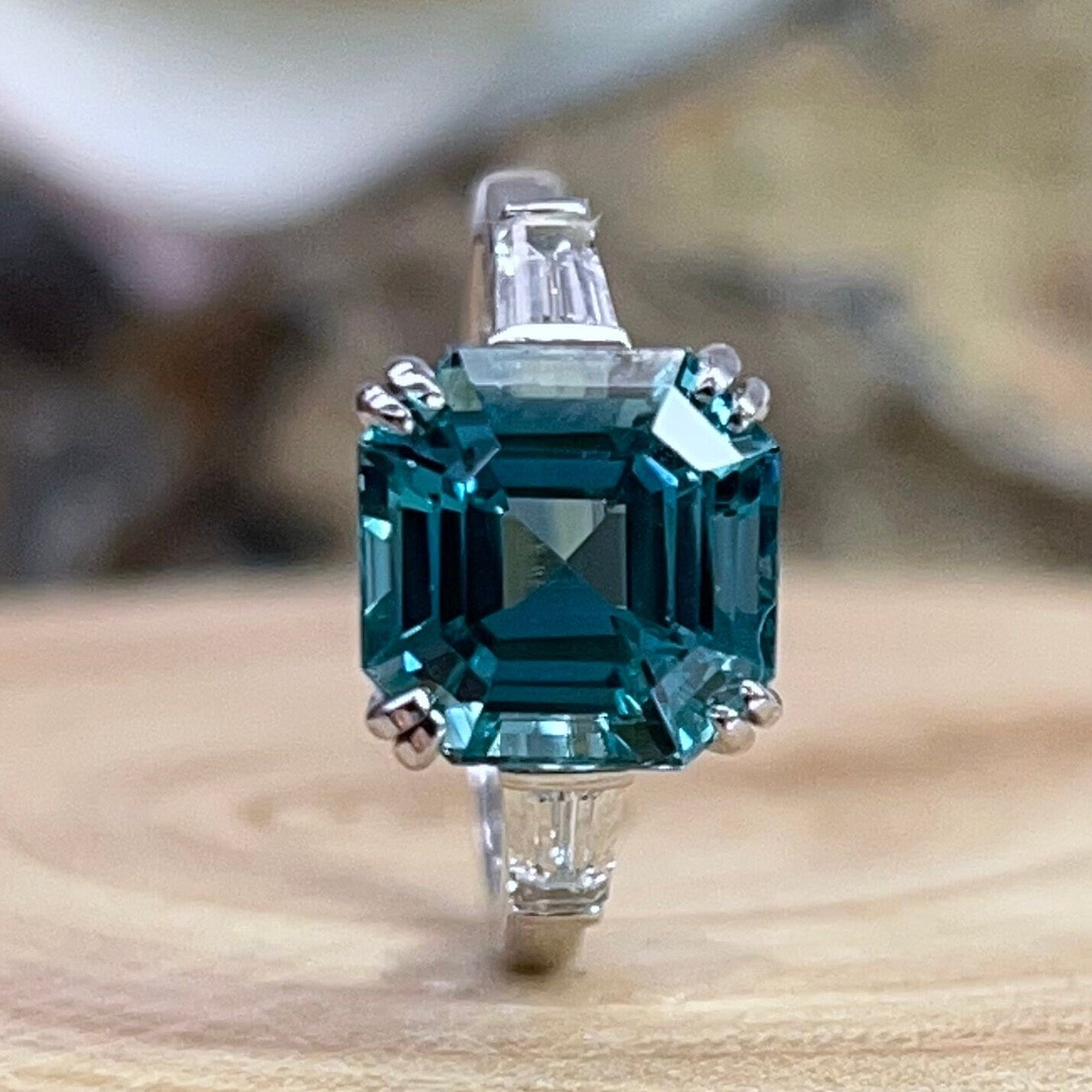 Paraiba Tourmaline Ring, Asscher Cut Paraiba Tourmaline Wedding Ring, 14K Gold, Three Stone Ring, Paraiba Tourmaline Engagement Ring, #6572