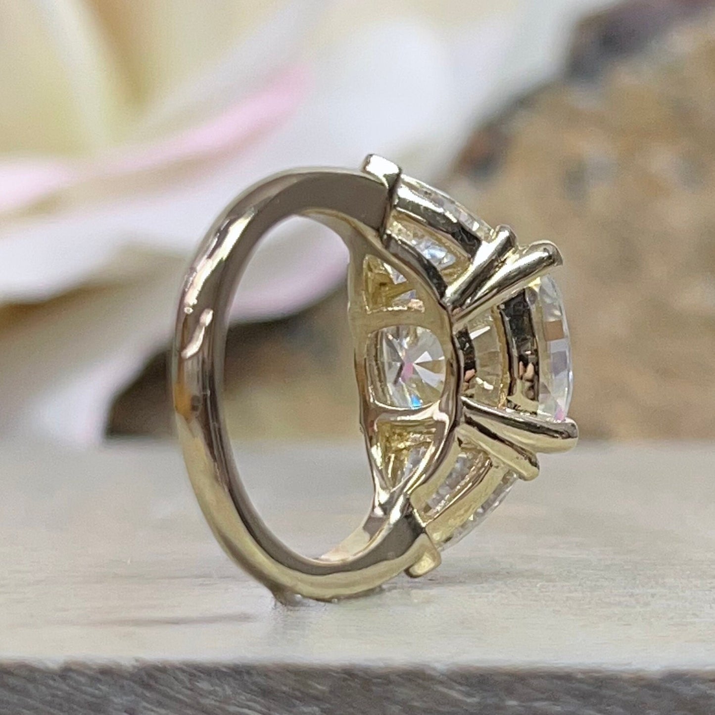 Cushion Cut Moissanite Engagement Ring 14k White Gold Three Stone Moissanite Engagement Ring For Women Unique Wedding Anniversary Ring #7316