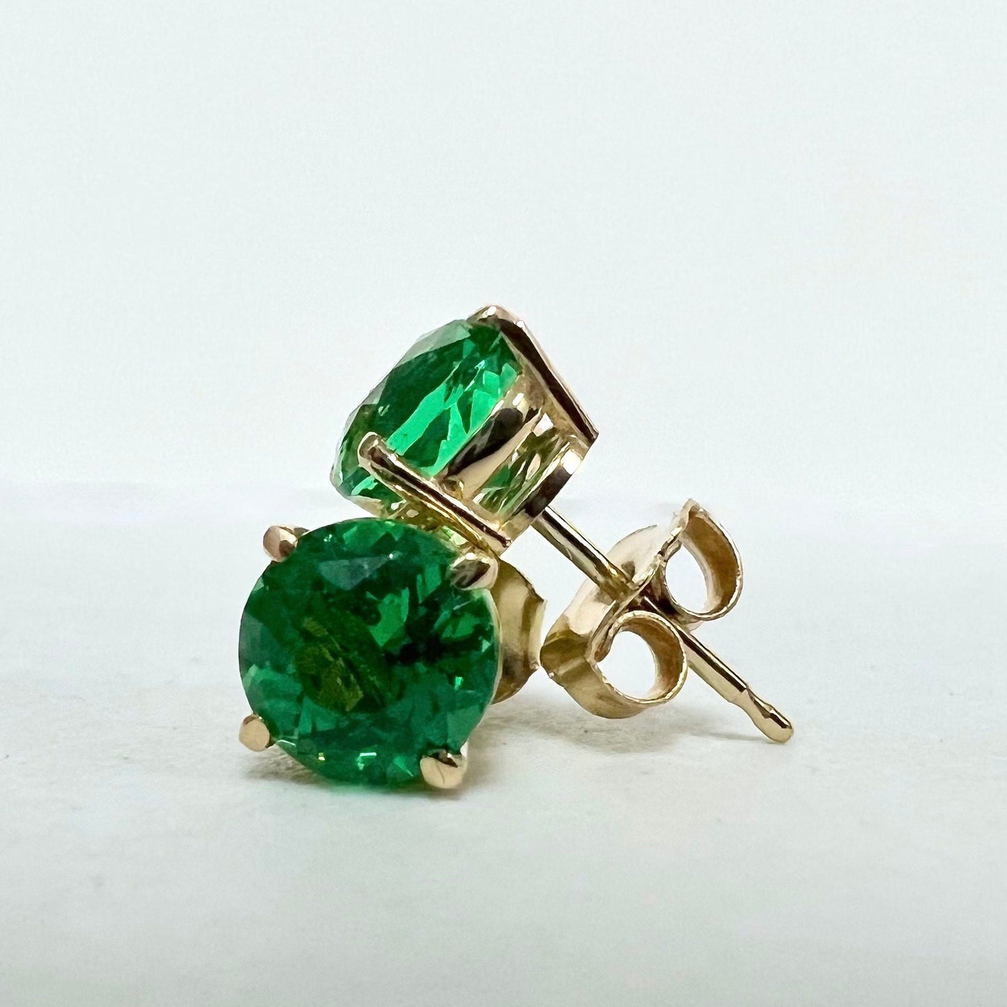 Round Brilliant Emerald Earrings, 1.50ctw Emerald Studs, Unisex Stud Earrings Solid 14k Gold, May Birthstone, Simple Emerald Earrings #5989