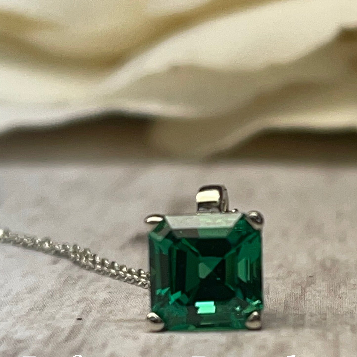 Asscher Cut Emerald Pendant Necklace 14K Solid Gold May Birthstone