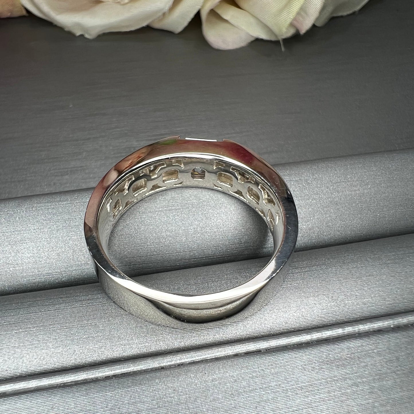 Mens Radiant Cut Moissanite Wedding Band White Gold, Classic Mans Wedding Band Comfort Fit, Mens Wedding Band White Gold Promise Ring, #7649