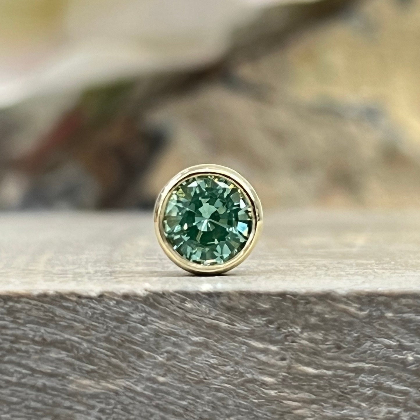 Paraiba Tourmaline Bezel Pendant, Round Green Necklace, Floating Pendant, Delicate Necklace, 14K Yellow Gold #6728