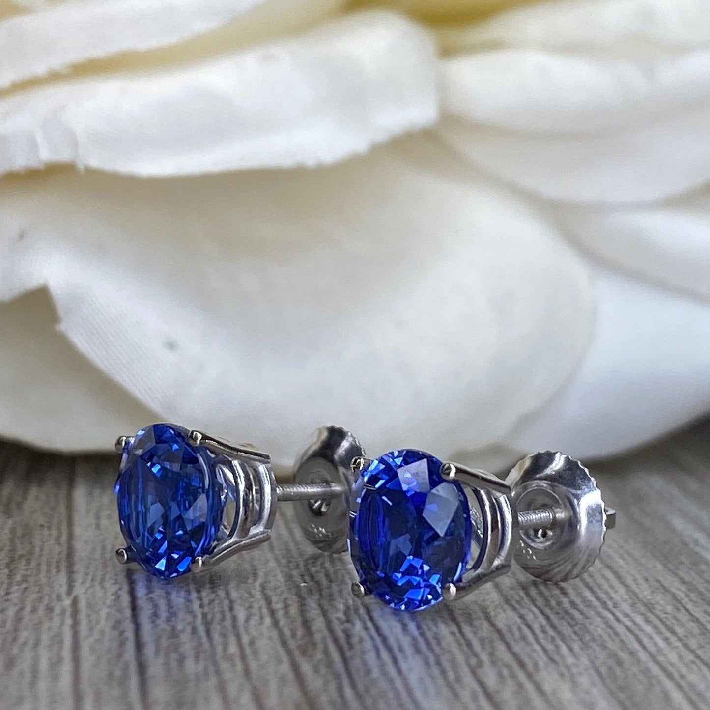 Round Blue Sapphire Stud Earrings 2.50ctw. In 14k White Gold #5564