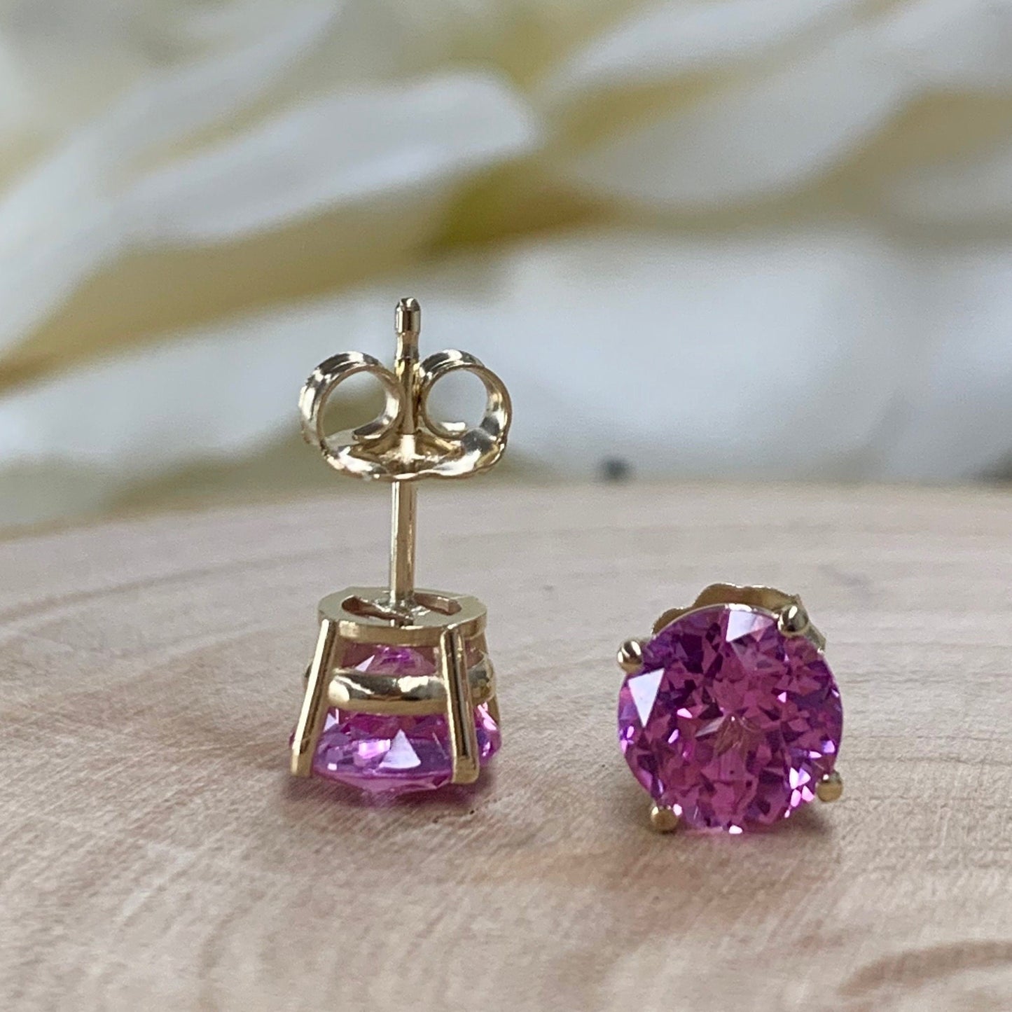 Round Ladies Studs / 2.00CTW / Pink Sapphire Earrings / Gift Ideas For Her / Everyday Earrings / Anniversary Gift / 14k Yellow Gold / #6434