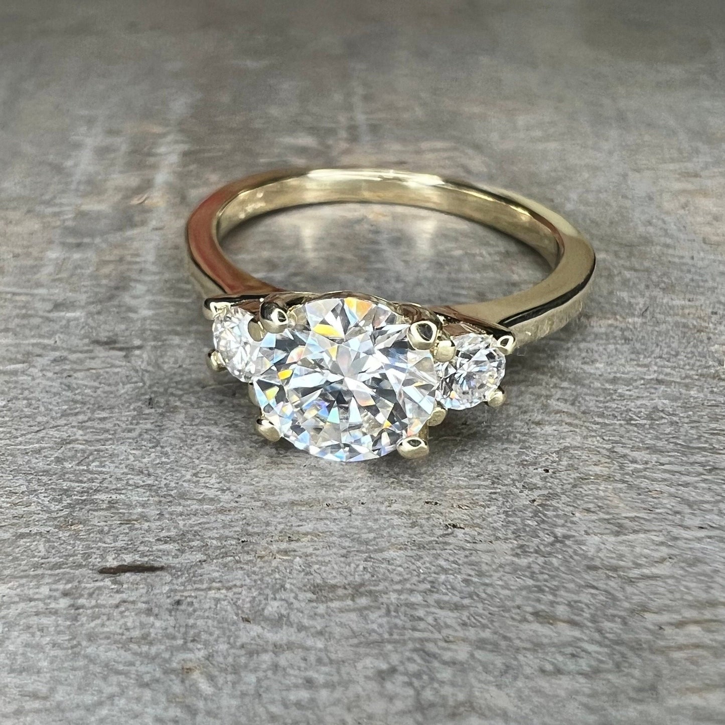 Round Three Stone Moissanite Engagement Ring White Gold , Simple Round Engagement Ring , Moissanite Wedding Ring Round Solitaire Rings #6375