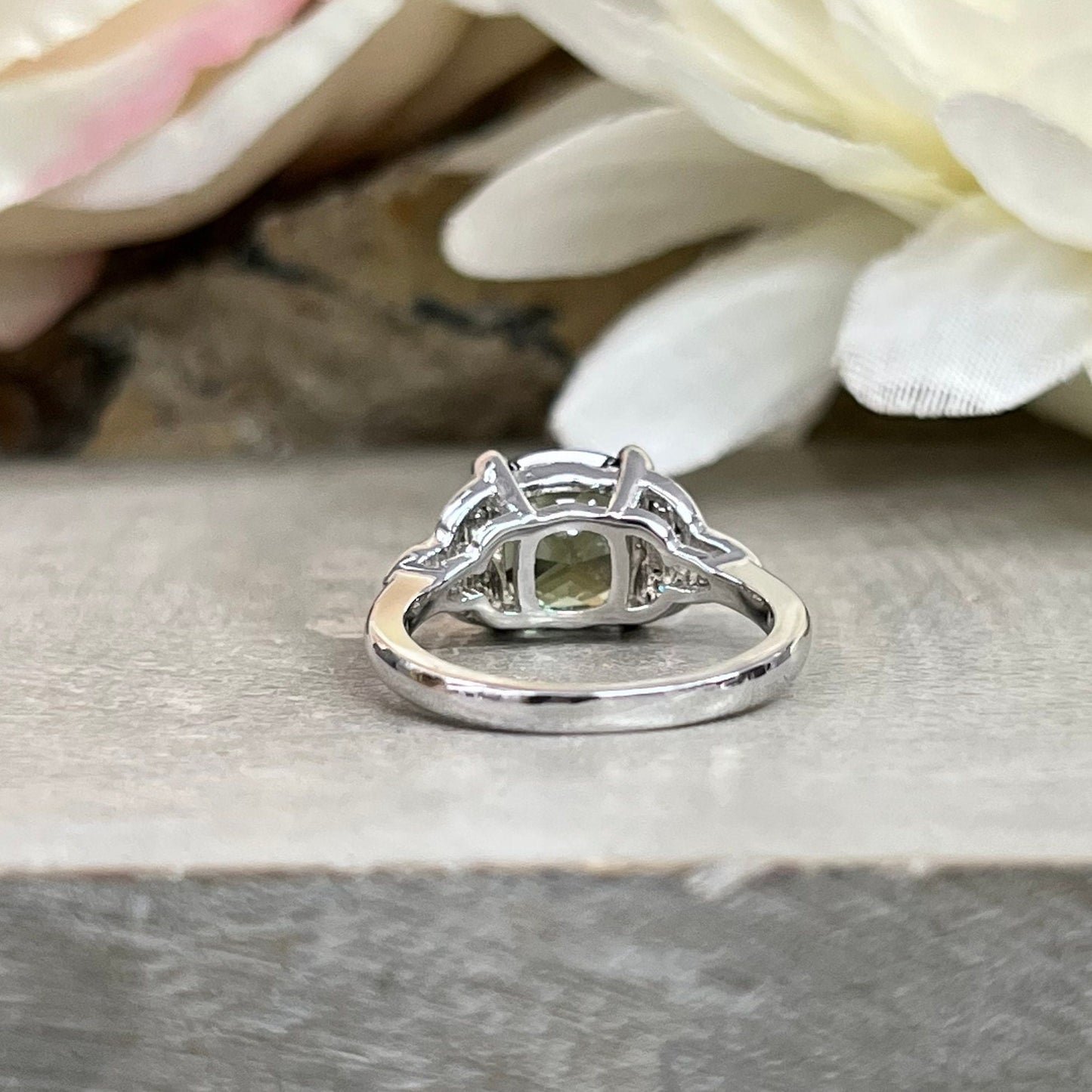 Green Sapphire Engagement Ring 14K Olive Green Cushion Cut Sapphire Celtic Engagement Ring Moissanite Celtic Gold Wedding Promise Ring #7300