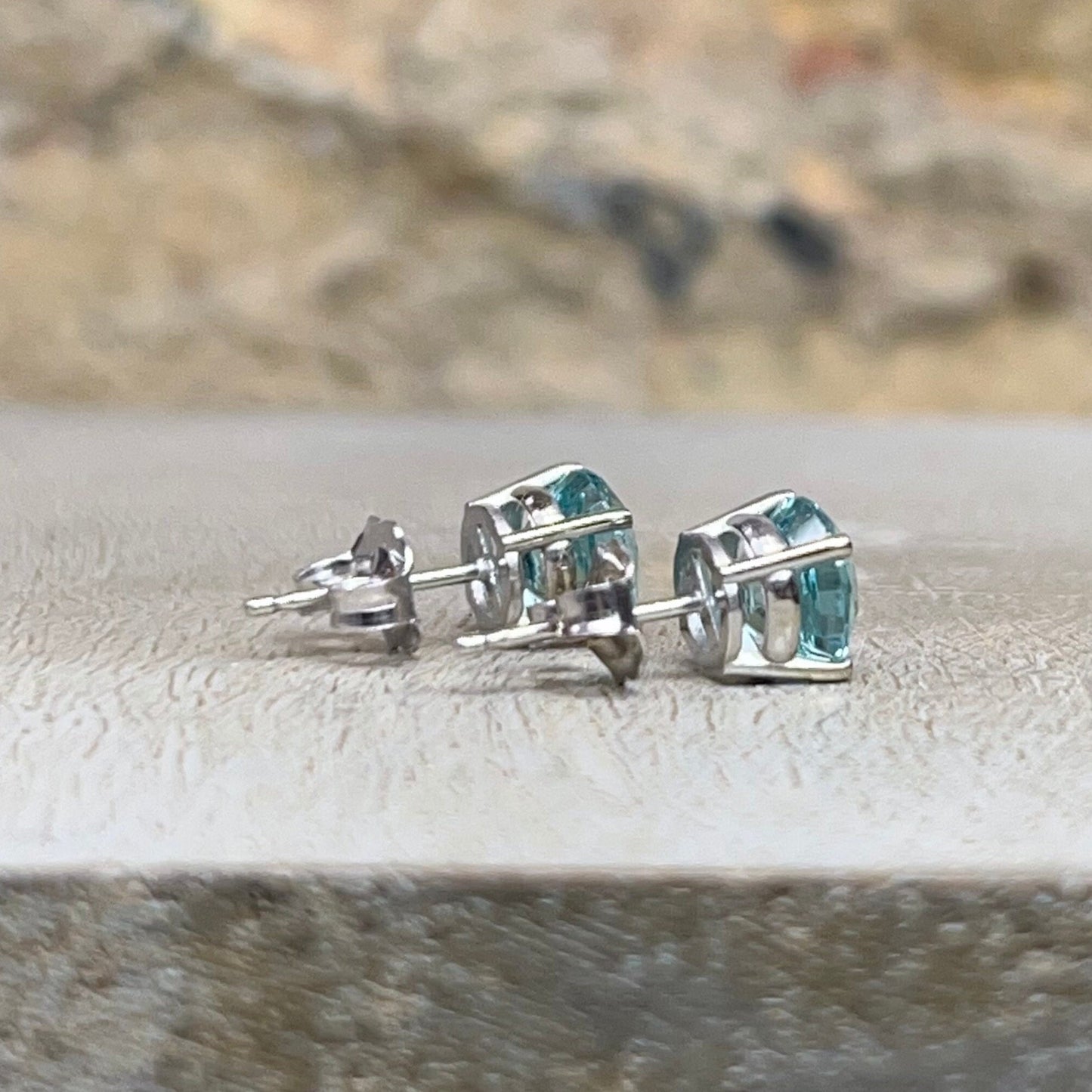 Neon Blue Paraiba Earrings / Round Ladies Earring / Ladies Stud Earrings / Gift Ideas For Her / Anniversary Gift / 14k White Gold / #6134