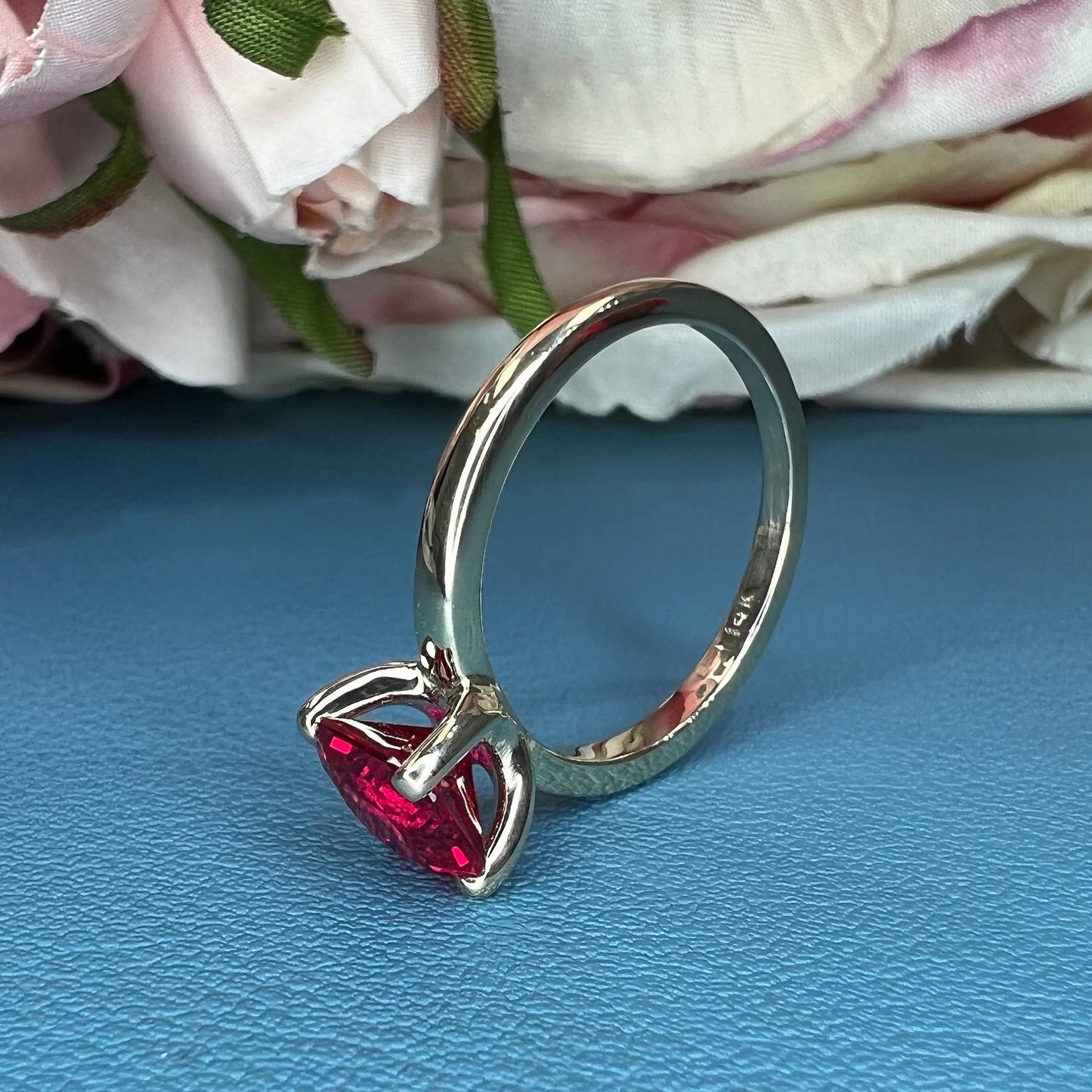 Radiant Cut Engagement Ring / Red Ruby Wedding Solitaire / Ladies Solitaire / 14k Yellow Gold / #6217