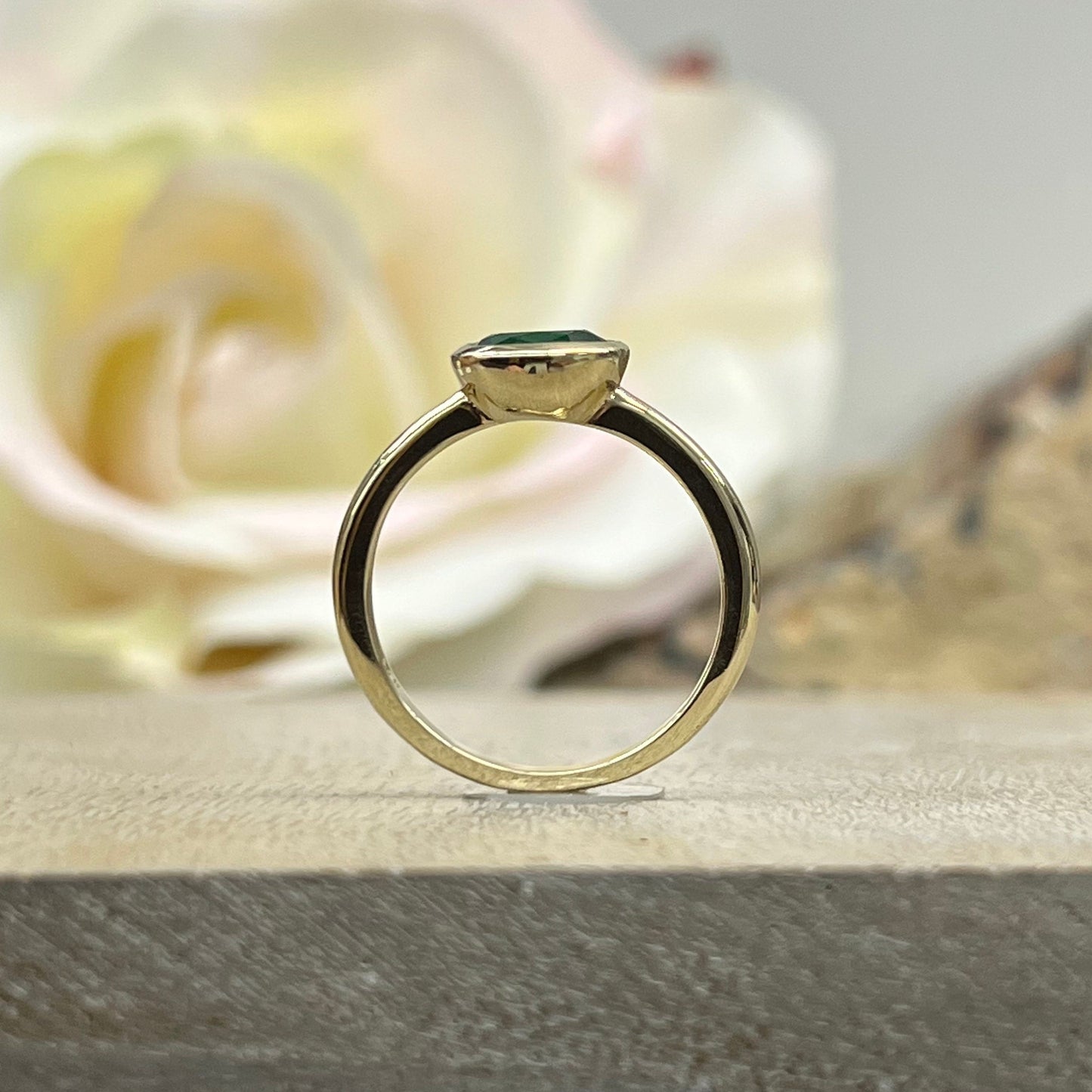 Oval Emerald Bezel Ring 14K Yellow Gold Sideways Oval Emerald Ring Dainty Stacking Emerald Promise Ring East West Oval Wedding Ring #7321