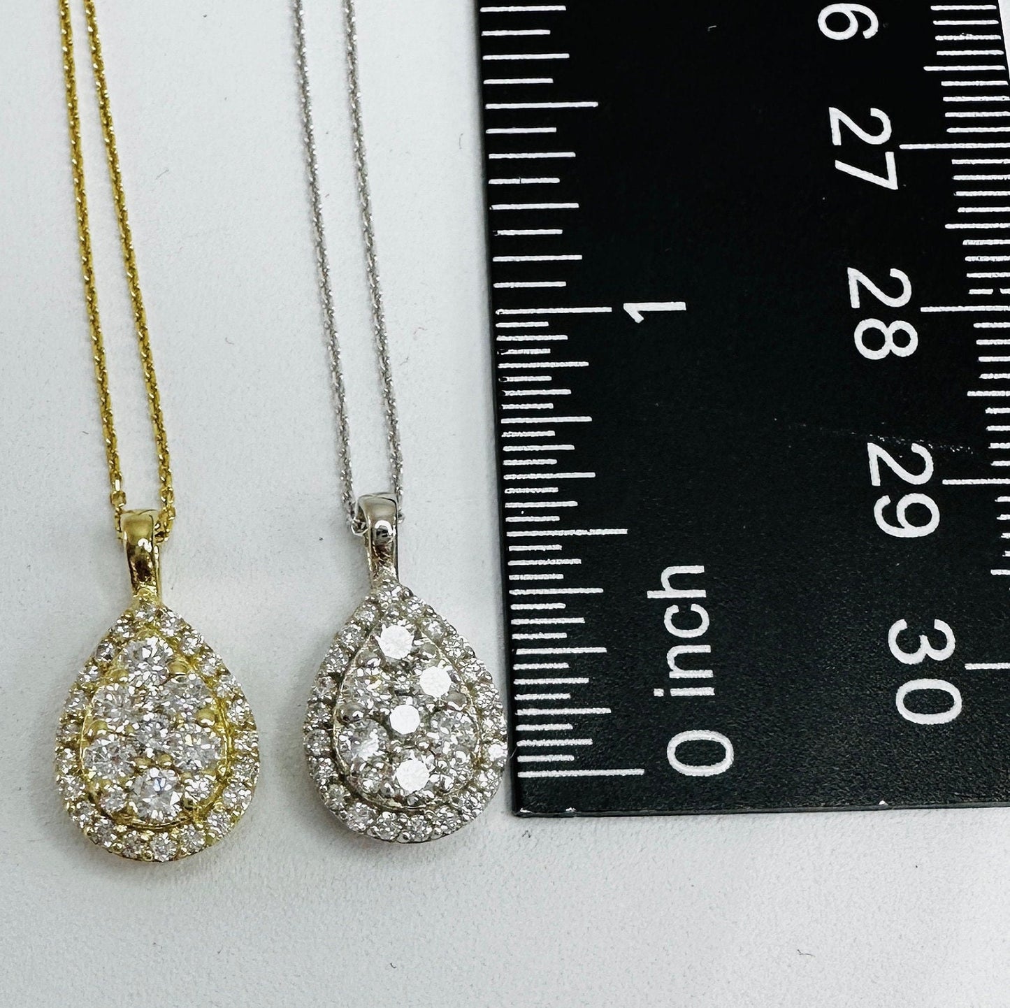 Diamond cluster pendant necklace 14K solid gold, everyday diamond necklace pear shaped unique diamond dainty layering pendant necklace #7806