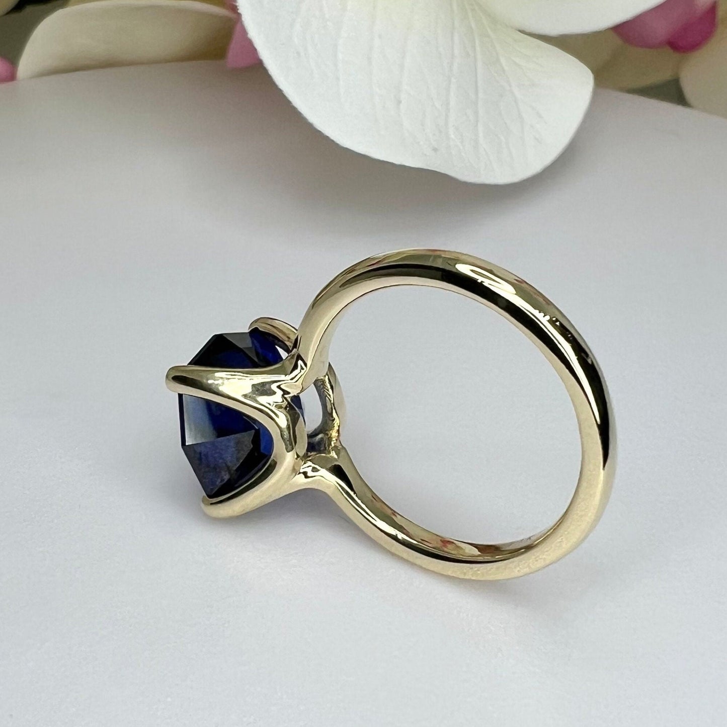 Octagon Blue Sapphire Engagement Ring 14K Whit Gold Ladies Blue Sapphire Engagement Ring Unique Blue Sapphire Wedding Anniversary Ring 7292