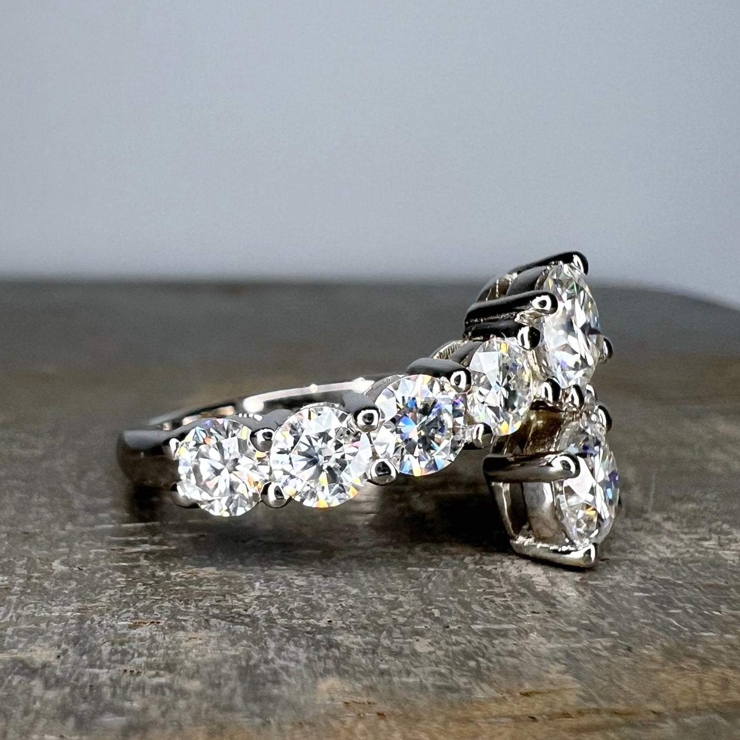 Toi Et Moi Bypass Ring White Gold Round Moissanite Bypass Ring For Women Dainty Ring Unique Promise Anniversary Bridal Wedding Ring, #7802