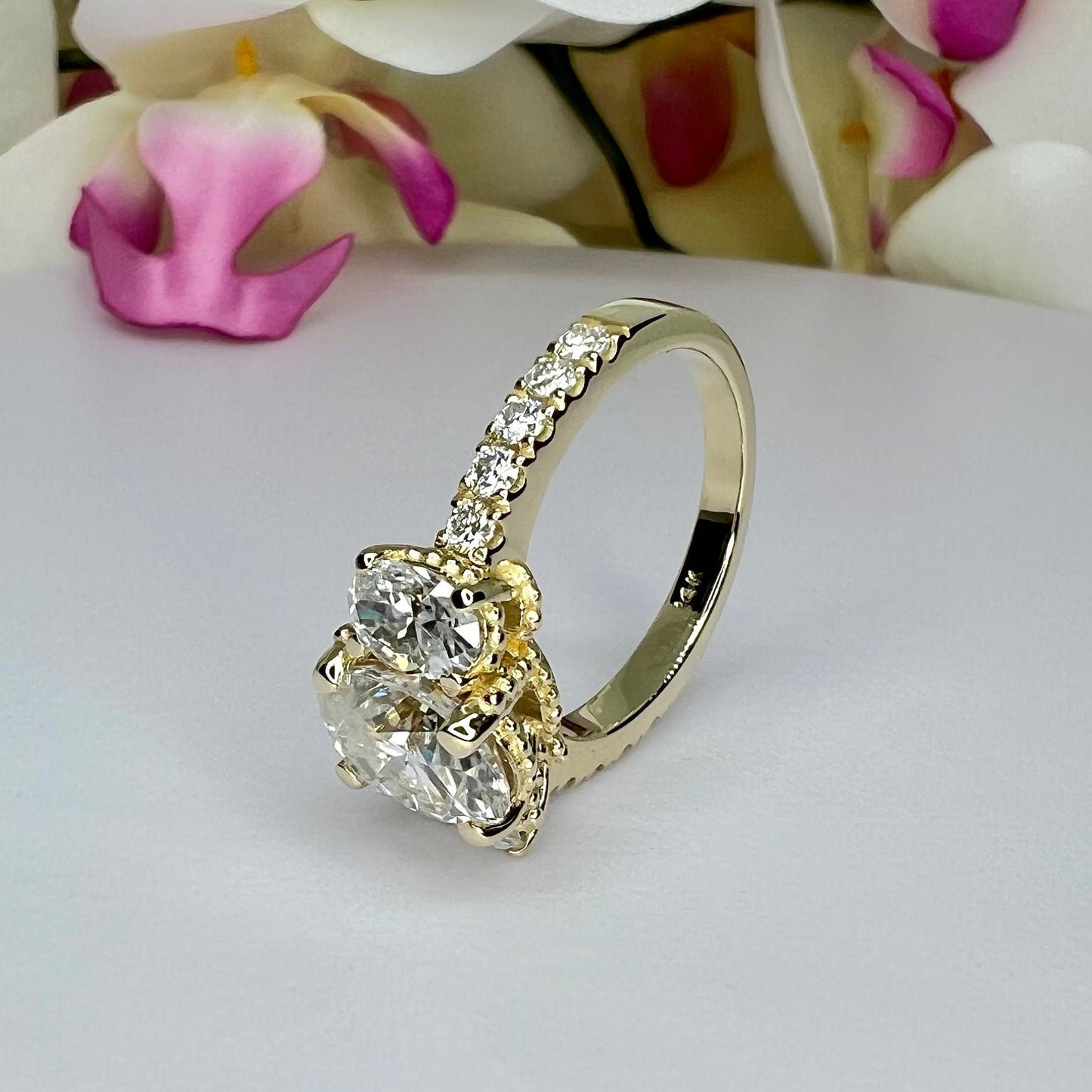 Oval Moissanite Engagement Rings 14K Solid White Gold, Three Stone Oval Engagement Ring For Women, Unique Vintage Oval Bridal Rings, #7222