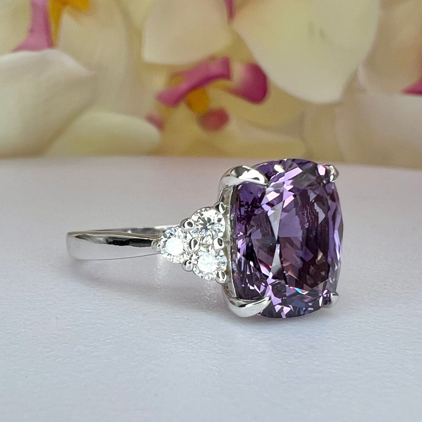 Alexandrite Engagement Ring, Moissanite Engagement Ring, Elongated Alexandrite And Moissanite Ring, June Birthstone, 14K White Gold