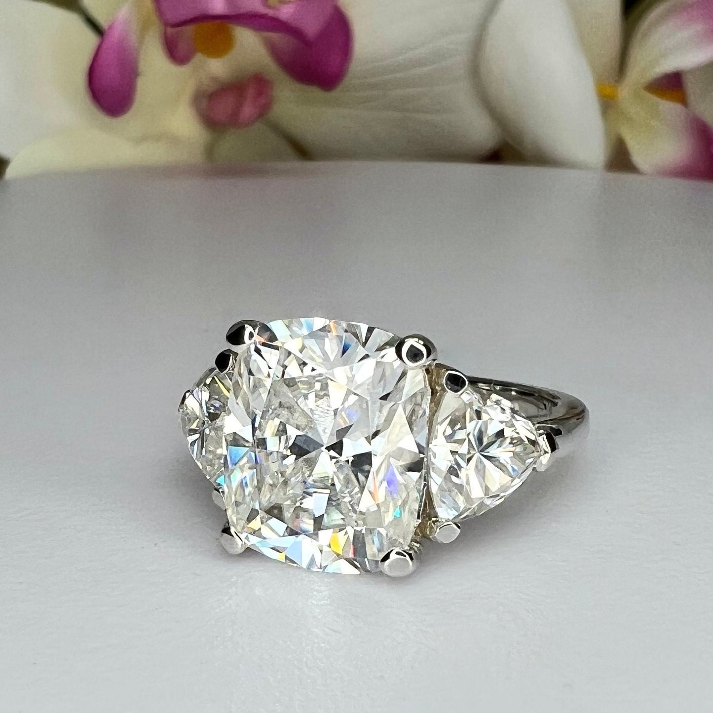 Moissanite Elongated Cushion Cut Engagement Ring, Elongated Cushion And Trillions Simulated Diamond Wedding Ring, 14k Gold Moissanite #7011