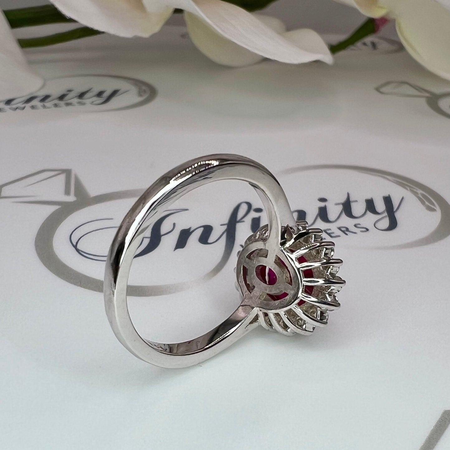 Oval Cut Engagement Ring / Red Ruby Ring / Diamond Halo Ring / Moissanite Halo Ring / 14k Yellow Gold / #6344