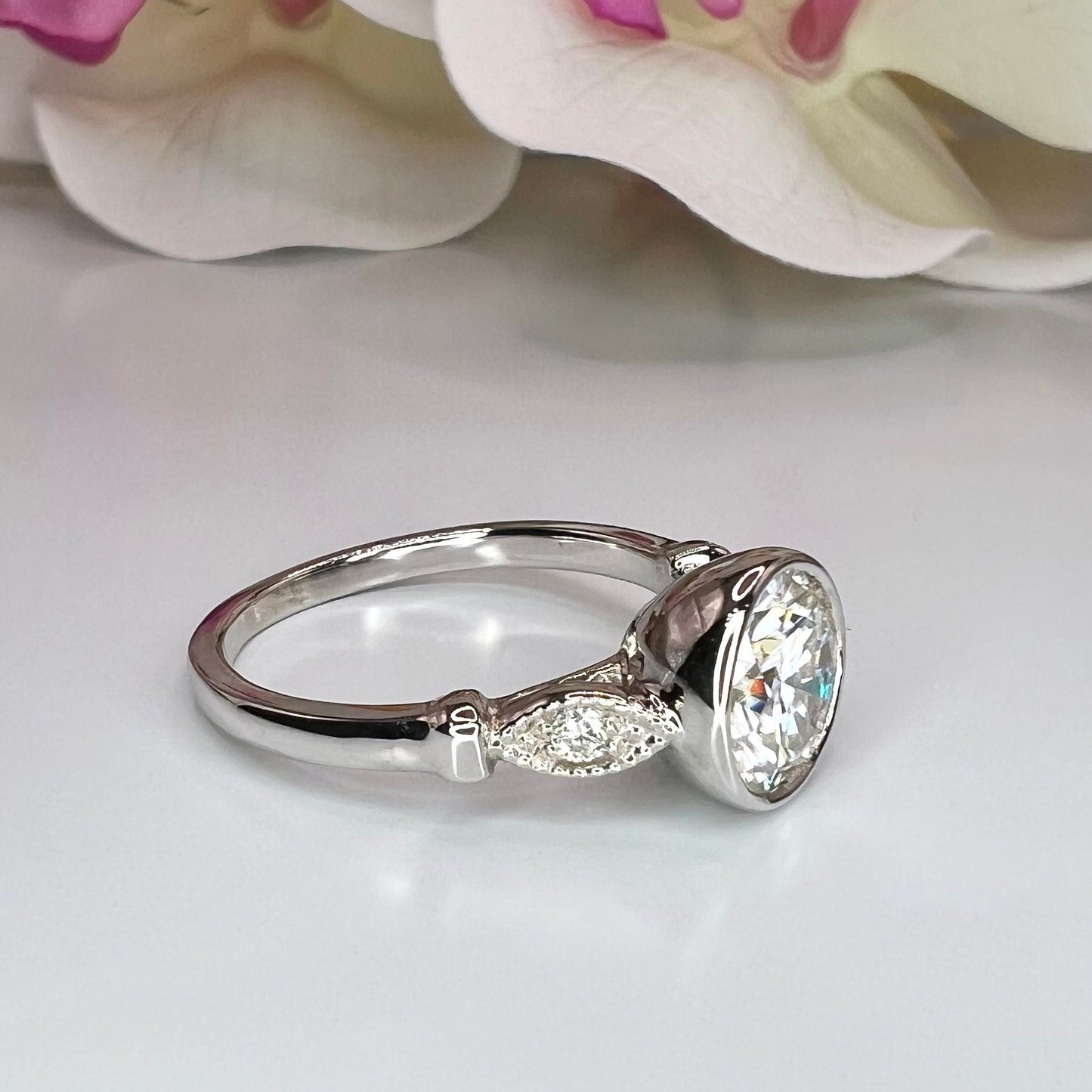 Round Cut Moissanite Engagement Rings 14K Solid Gold For Women, #7171 Bezel Set Vintage Unique Moissanite Ring, Wedding Diamond Bridal Ring