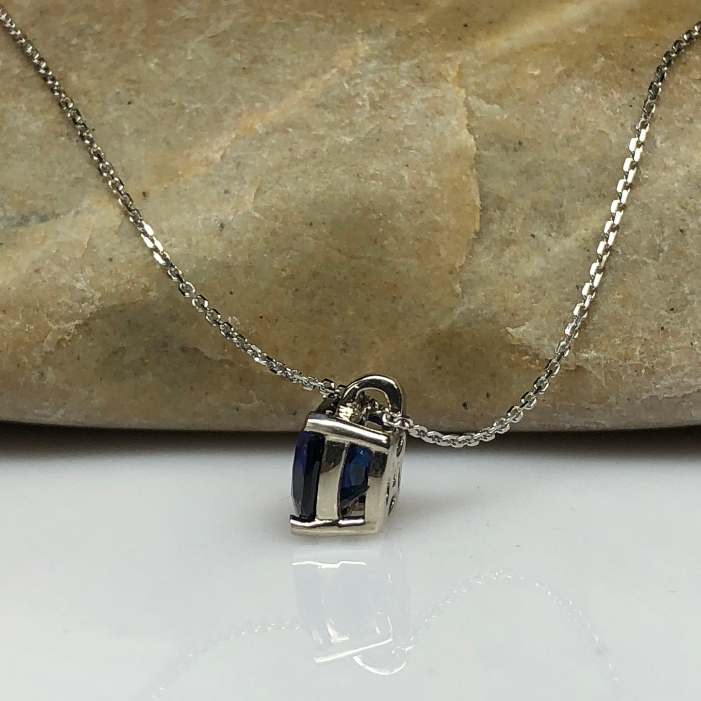 Cushion Cut Blue Sapphire Pendant Necklace For Women 14k Solid White Gold, Simple Sapphire Cushion Cut Pendant Necklace With Chain #5692