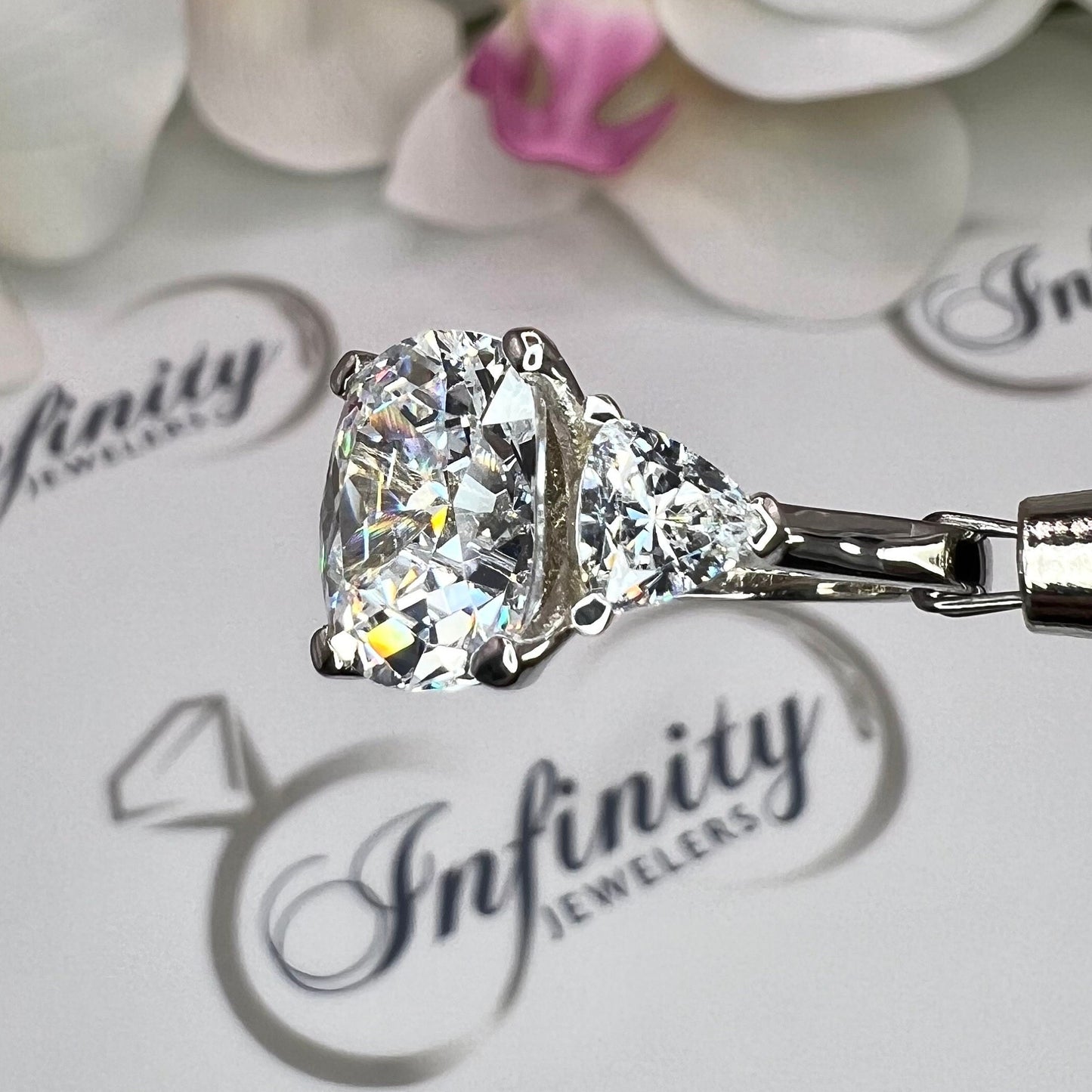 Elongated cushion cut engagement ring 14k solid gold, three stone engagement ring, Unique vintage wedding anniversary promise ring, #7907