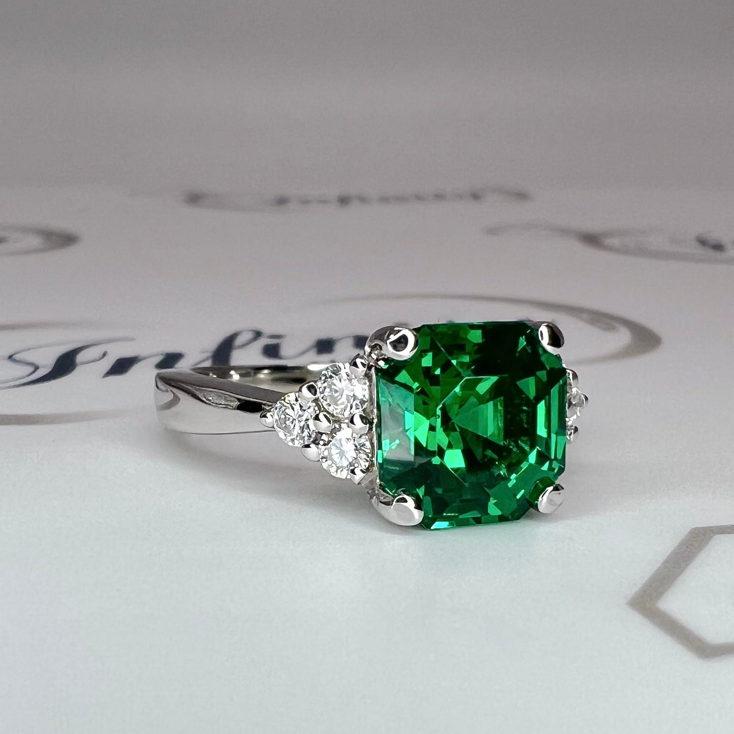 Green emerald ring in 14K solid gold, asscher cut emerald engagement ring, emerald wedding ring, antique green emerald statement ring, #7940