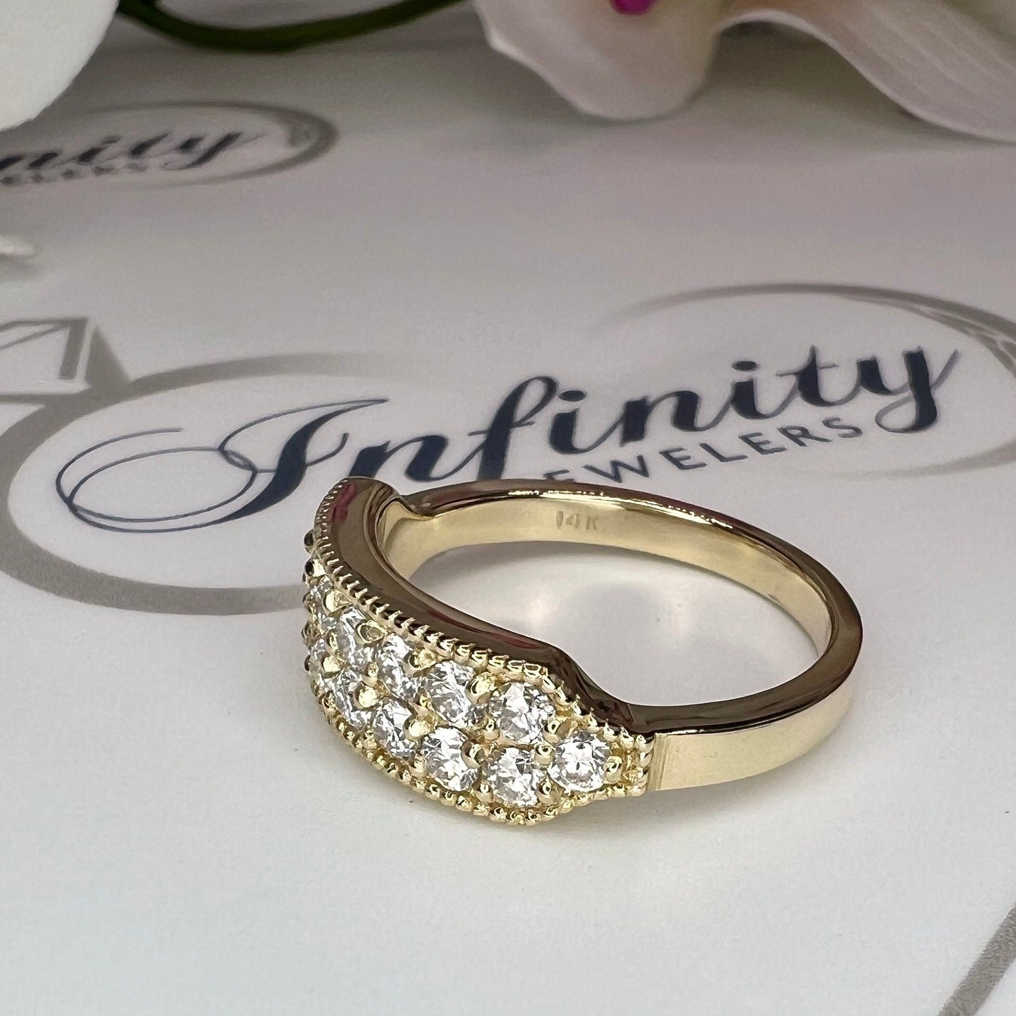 His and Hers wedding band 14k solid gold, two row moissanite wedding band, Unique couples wedding bands, diamond ring half eternity #7928