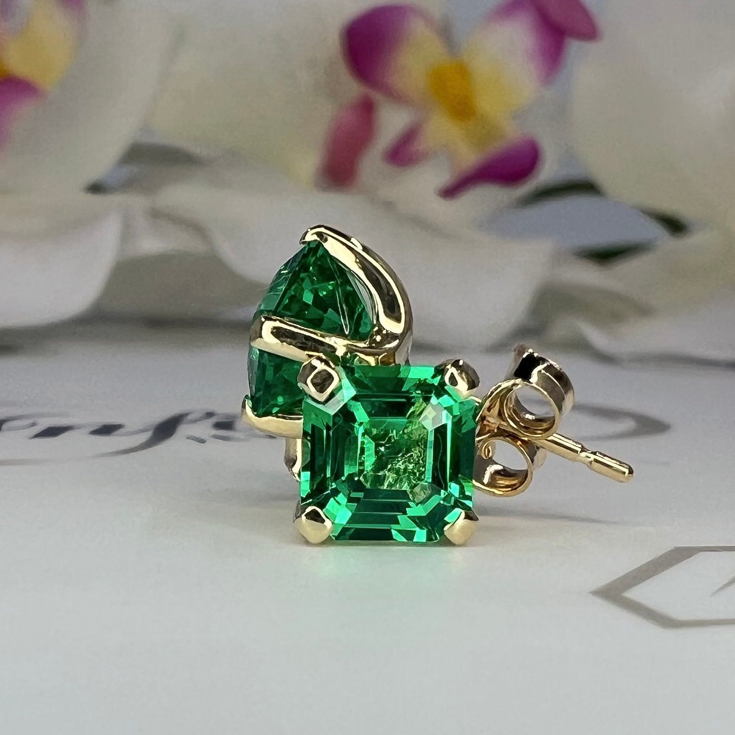 Asscher cut emerald earrings 14K solid gold , Everyday emerald earrings May birthstone earrings