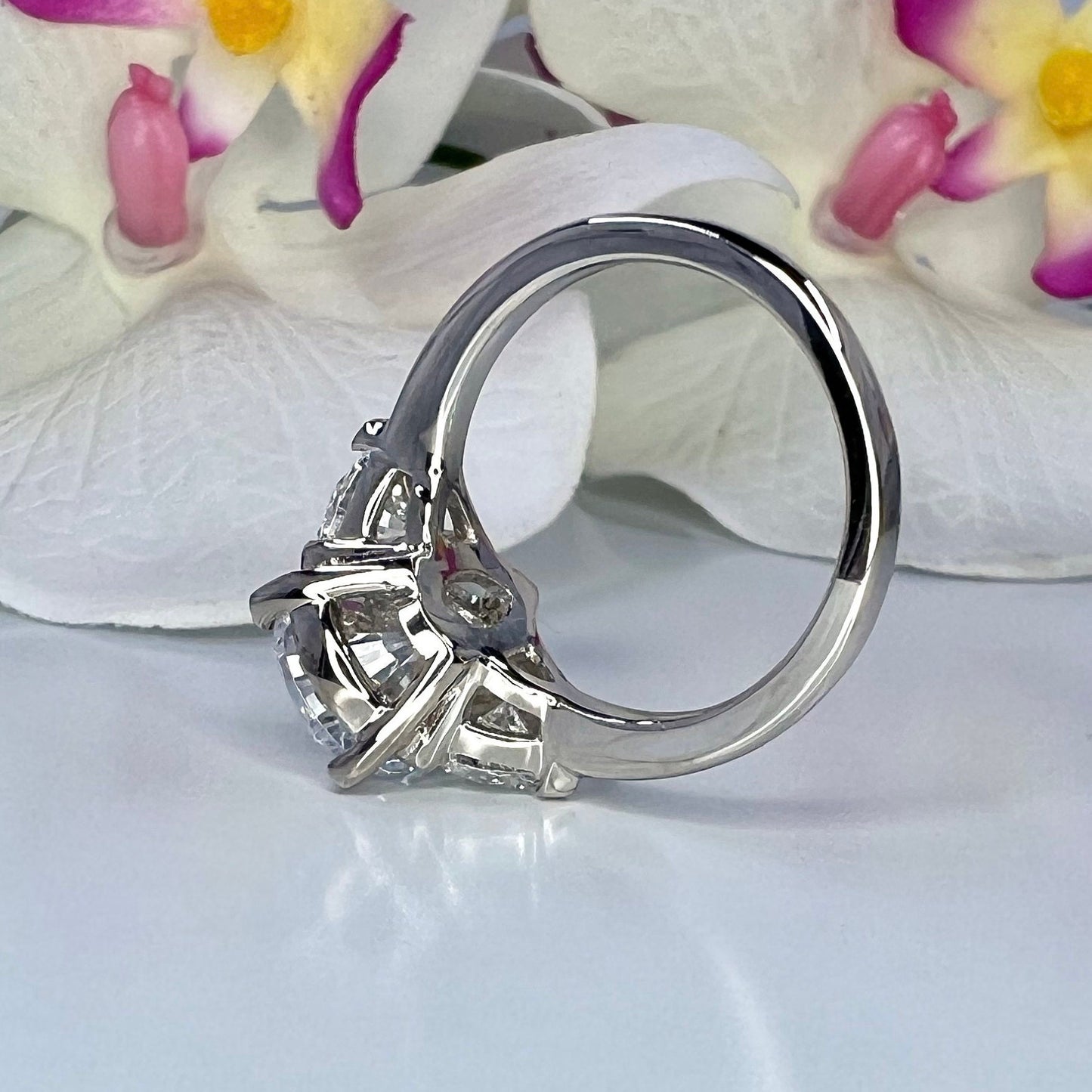 Pear shaped moissanite engagement ring 14k solid gold, Three stone moissanite wedding ring, teardrop moissanite ring, gift for her, #7975