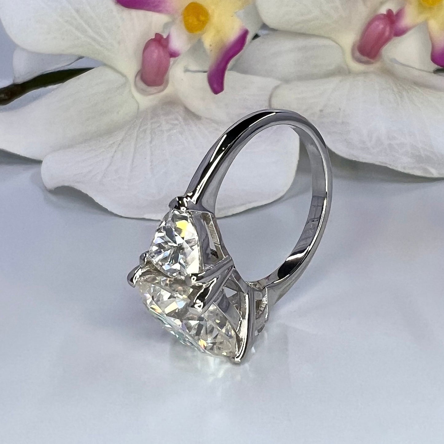 Cushion Cut Moissanite Engagement Ring, Large Three Stone Ring, Moissanite Wedding Ring, 14k Gold Ladies Ring, Anniversary Gift, #7316