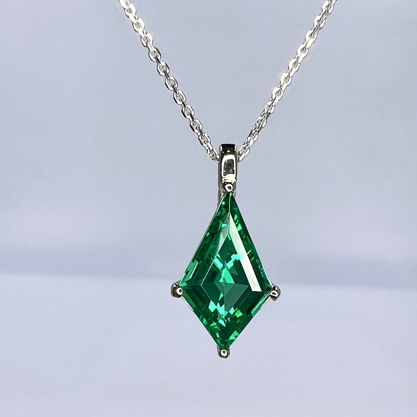Sapphire Pendant Necklace Solid 14K Gold, Ladies Olive Green Necklace Unique Kite Shaped Olive green Necklace Pendant Dainty Necklace #7896