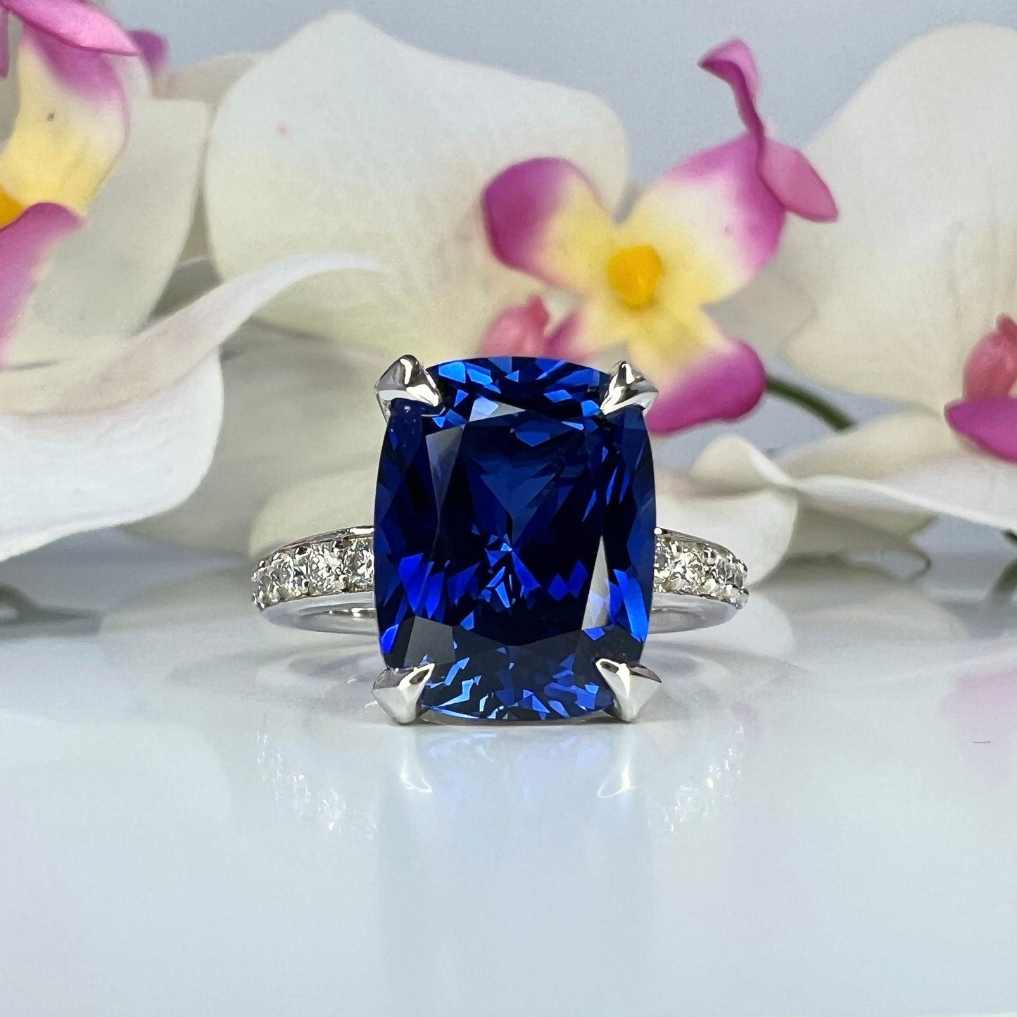 Blue Sapphire Engagement Ring 14K Gold, Elongated Cushion Cut Sapphire Wedding Ring September Birthstone Ring for Women Unique Handmade Ring