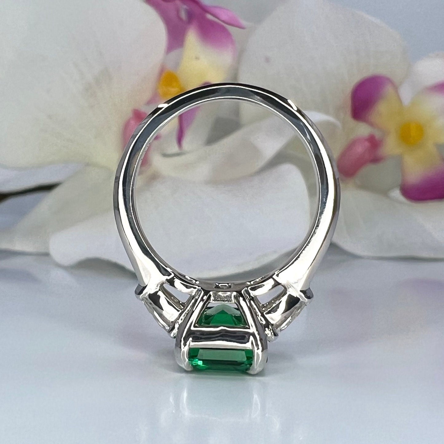 Emerald Cut Engagement Ring, Emerald Cut Emerald And Pear Moissanite Ring 14K Yellow Gold Ring, #6718