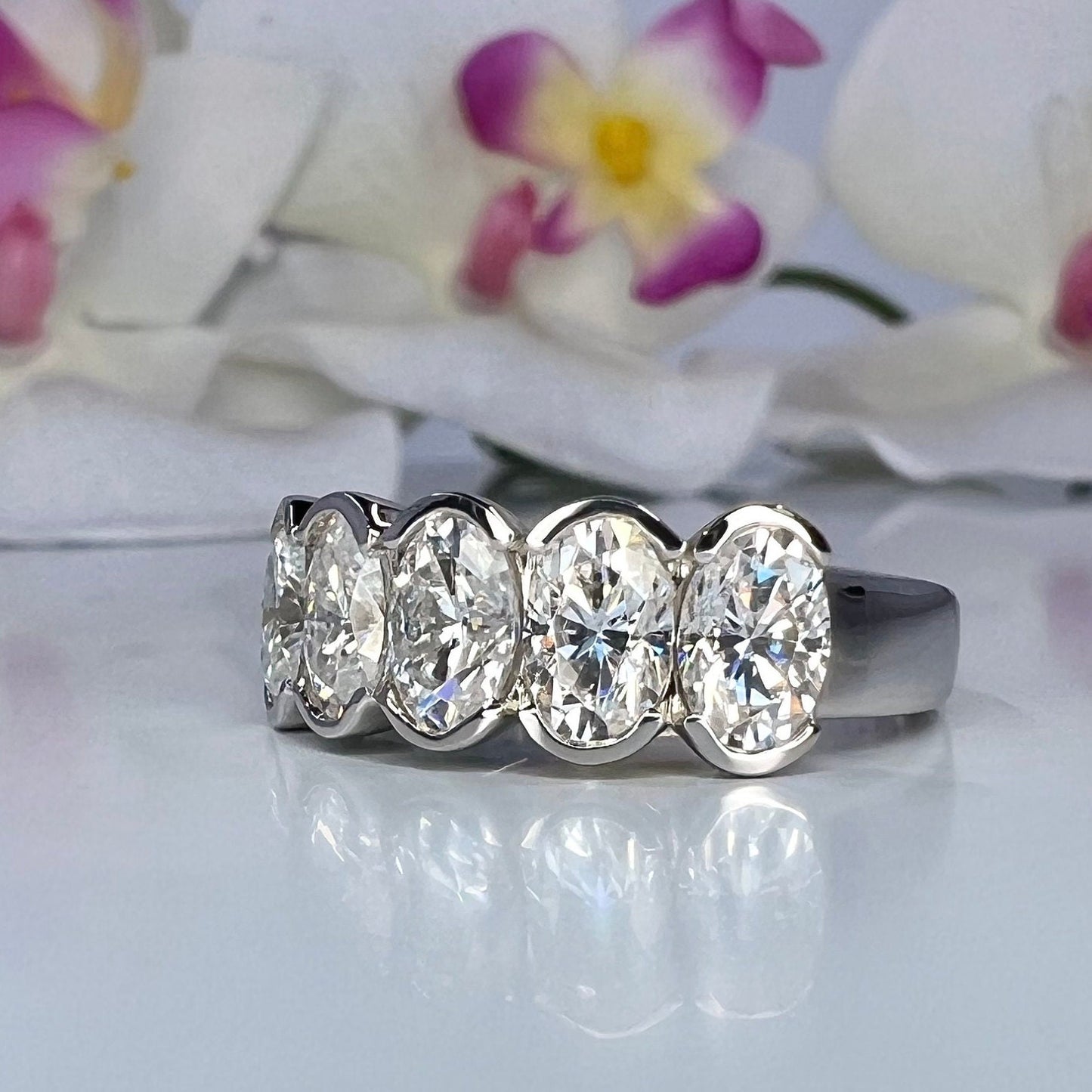 Oval cut 5 stone lab grown cvd diamond wedding band 14k gold, diamond wedding band women, stacking lab grown anniversary diamond band #7984