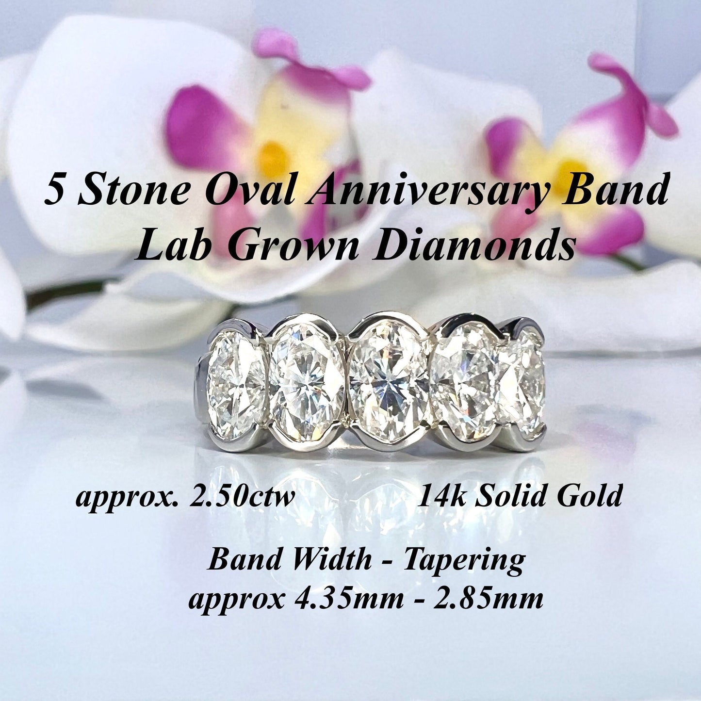 Oval cut 5 stone lab grown cvd diamond wedding band 14k gold, diamond wedding band women, stacking lab grown anniversary diamond band #7984