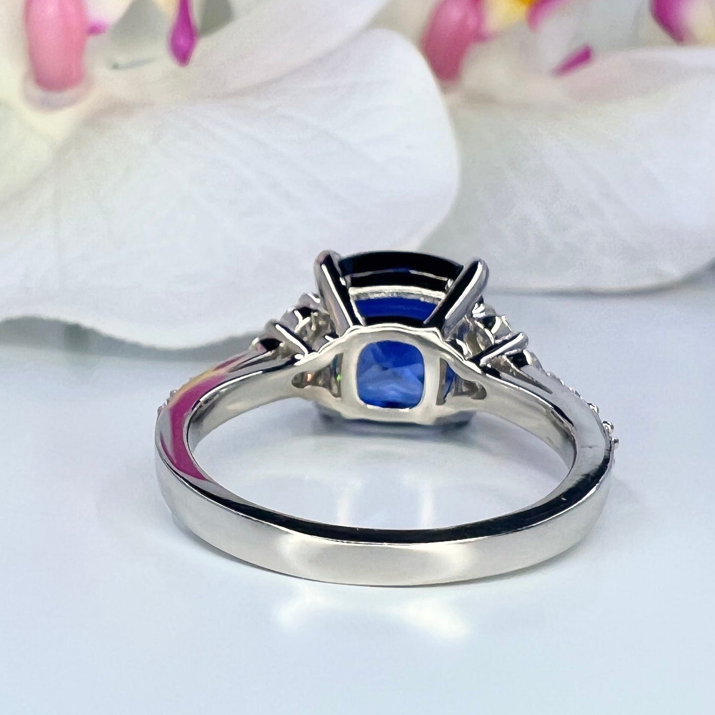 Blue Sapphire Ring 14K White Gold, September Birthstone Wedding Ring, Cushion Cut Blue Sapphire Engagement Ring, Unique Sapphire Ring