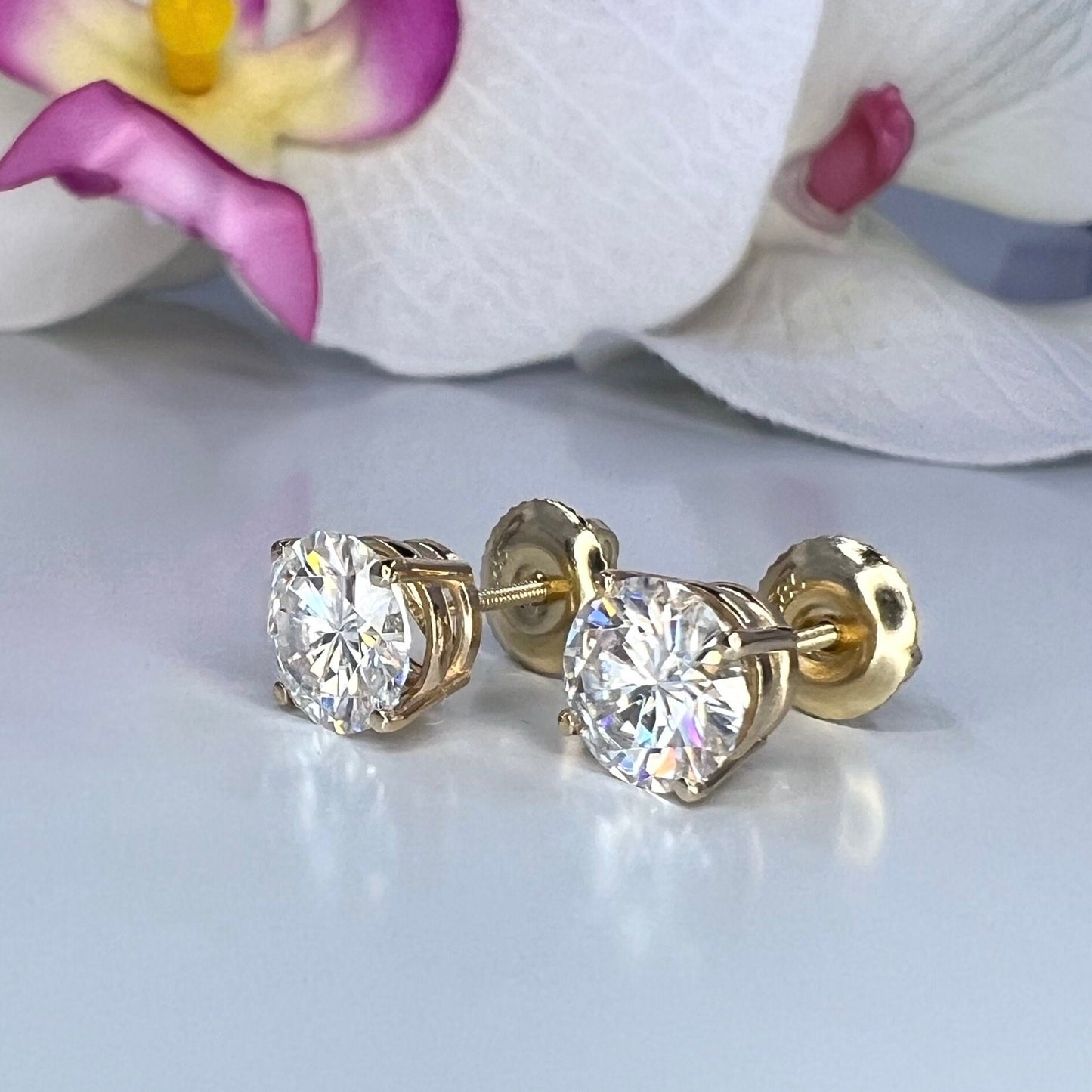 Moissanite Stud Earrings Moissanite Earrings From 1.60 ctw. To 3.00 ctw. 14K Gold, Unisex Moissanite Stud Earrings Cute Stud Earring #5411