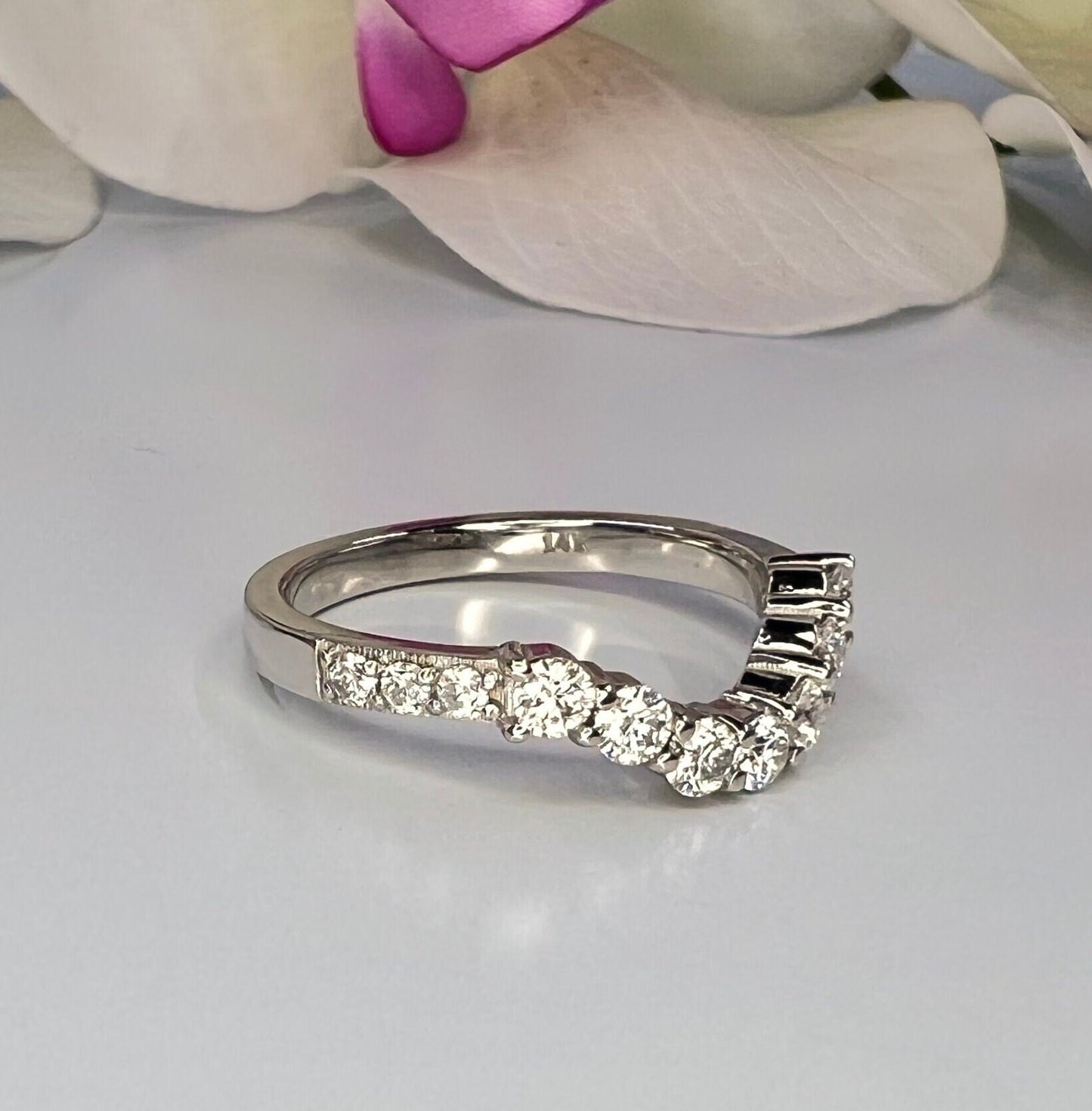 Diamond wedding band 14k solid gold, curved matching wedding band for women, unique Bridal Stacking promise gift delicate wedding band #8000