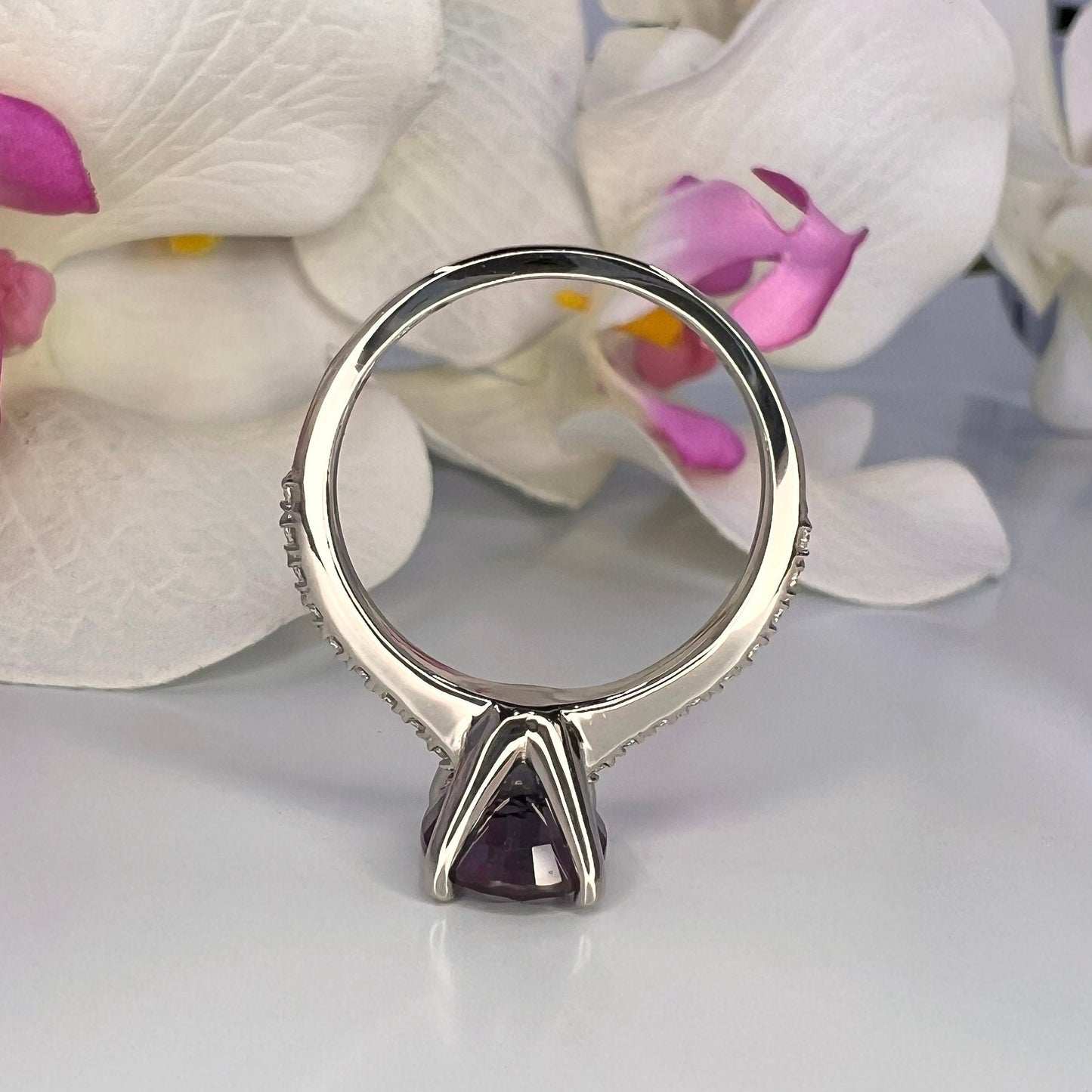 Oval Cut Engagement Ring / Alexandrite Wedding Ring / Alexandrite and Moissanite Ring / 14k White Gold / #6215