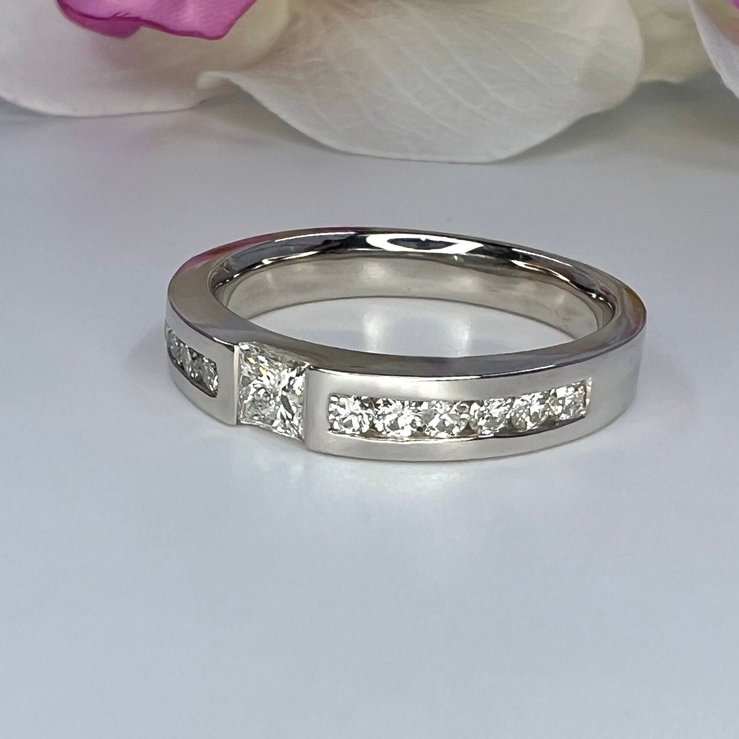 Men's Wedding Band, Men's Radiant Cut Moissanite Diamond Wedding Band White Gold Matching Wedding Band Promise Ring Anniversary Ring #7467