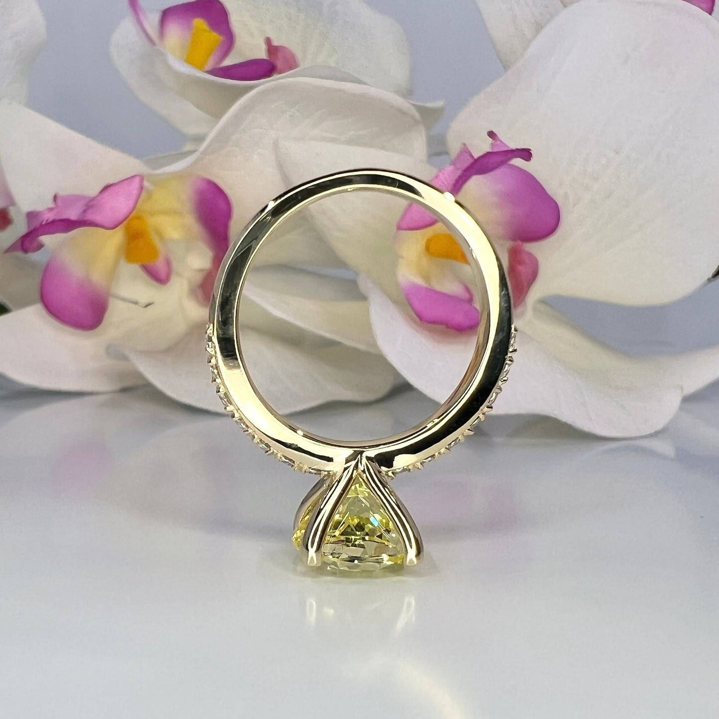 Round Yellow Sapphire Engagement Ring 14K White Gold, Yellow Sapphire Solitaire Engagement Rings, Unique Vintage Yellow Sapphire Rings #7233