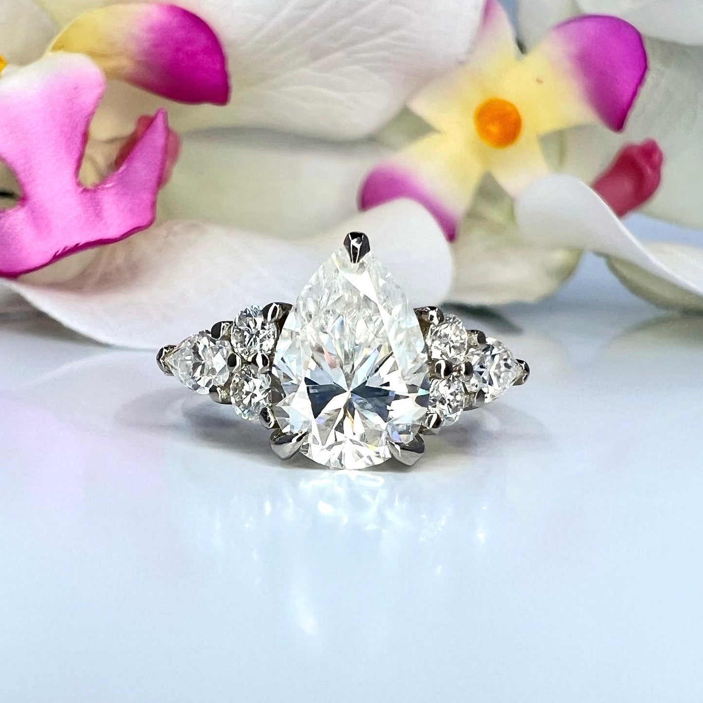 Pear shaped ring 14k solid gold, Pear shaped moissanite halo engagement ring, Teardrop ring, Unique wedding promise anniversary ring, #8037