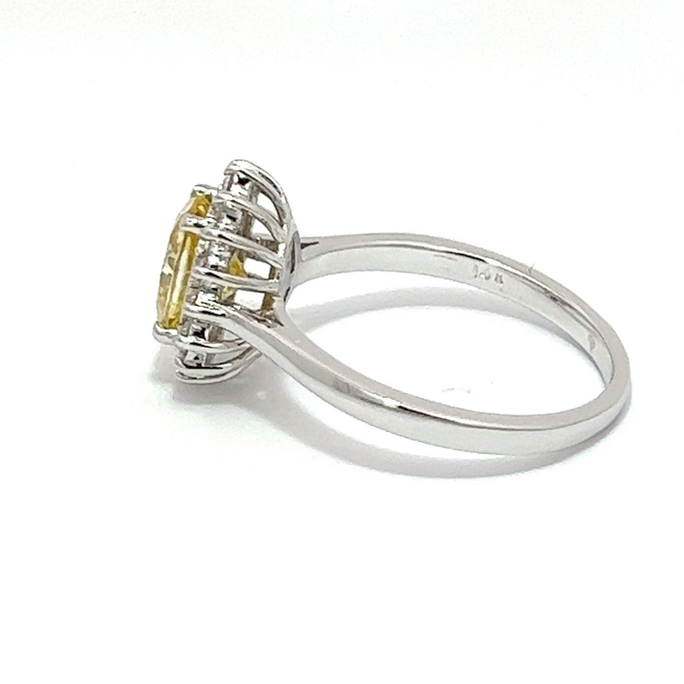 Yellow oval moissanite engagement ring 14k white gold, oval shaped wedding ring, halo engagement ring, Unique yellow moissanite ring,  #7757