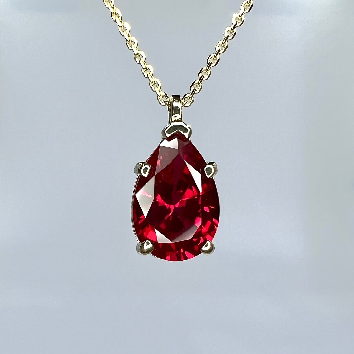 Ruby necklace pendant 14K Solid Gold, pear shaped ruby necklace, teardrop ruby pendant, July birthstone jewelry, everyday necklace, #8156