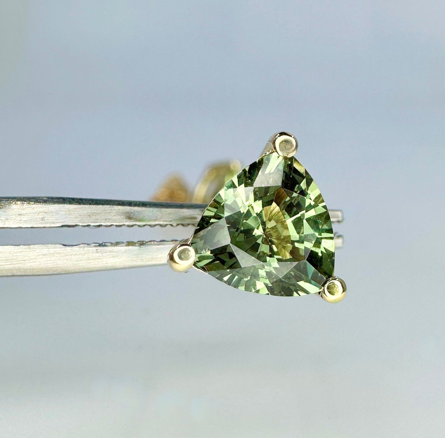 Trillion Shape Olive green sapphire 14K Gold Stud Earrings, Triangle Shape Stud Earrings Unisex Holiday Earrings Simple Stud Earrings #7240