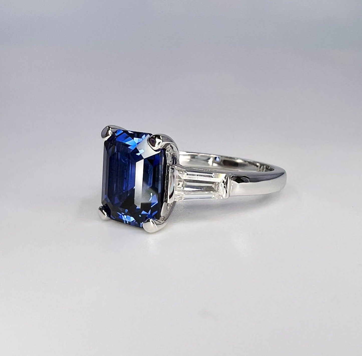Emerald Cut Blue Sapphire Engagement Ring With Baguette Accents Set In 14k Yellow Gold 3.00 ctw #6802 #6803