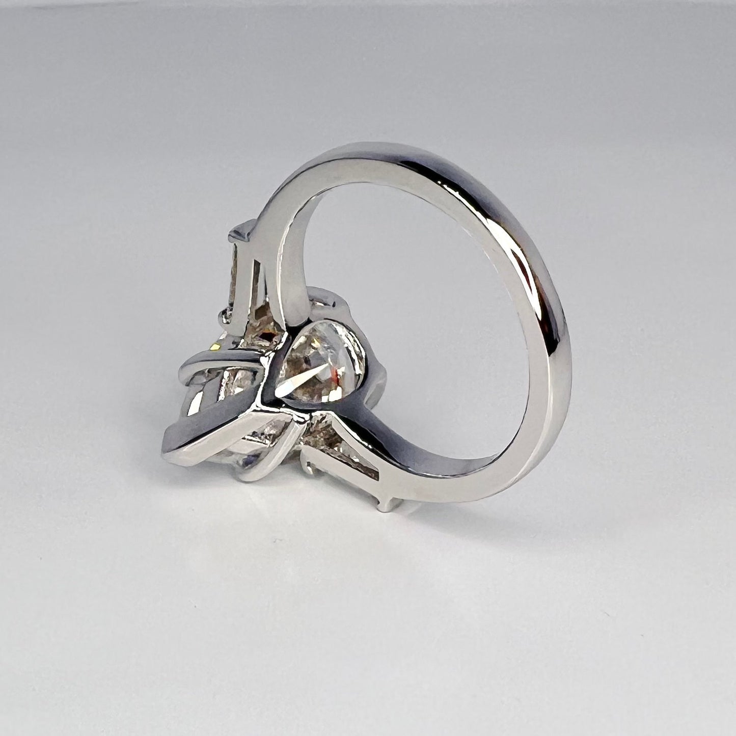 Moissanite Pear Shape Engagement Ring, Pear Solitaire Engagement Ring With Baguettes, 14k White Gold, Three Stone Ring, #4845 #6882