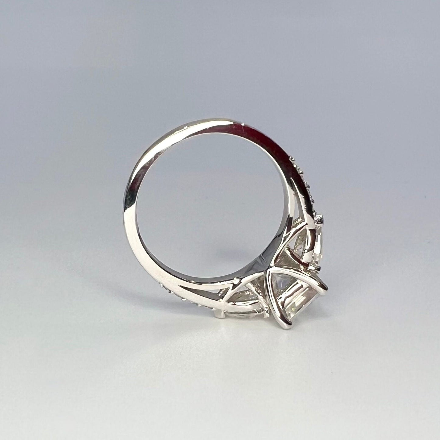 Moissanite Engagement Ring, Emerald Cut With Pear Shape Accents 3.50 ctw. 14K White Gold #5210