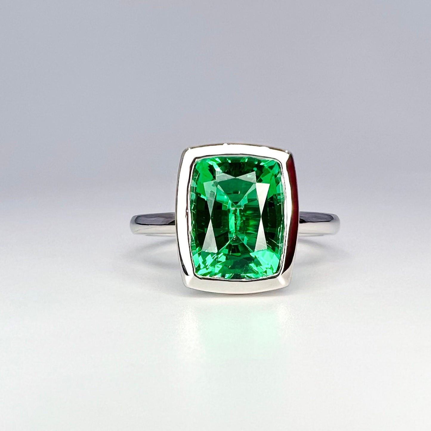 Emerald elongated cushion cut engagement ring, bezel set emerald ring, 2.50ctw, 14k yellow gold #5956