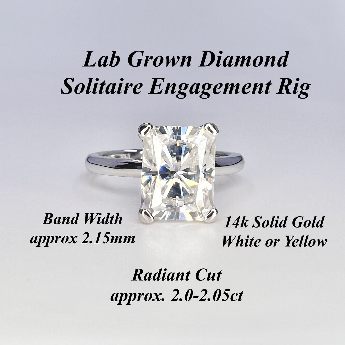 2.00 CT Lab Grown Diamond Engagement Ring | Radiant Cut Lab Created Diamond Ring | Simple Solitaire Diamond Ring | Lab Diamond Ring | 14K Solid Gold