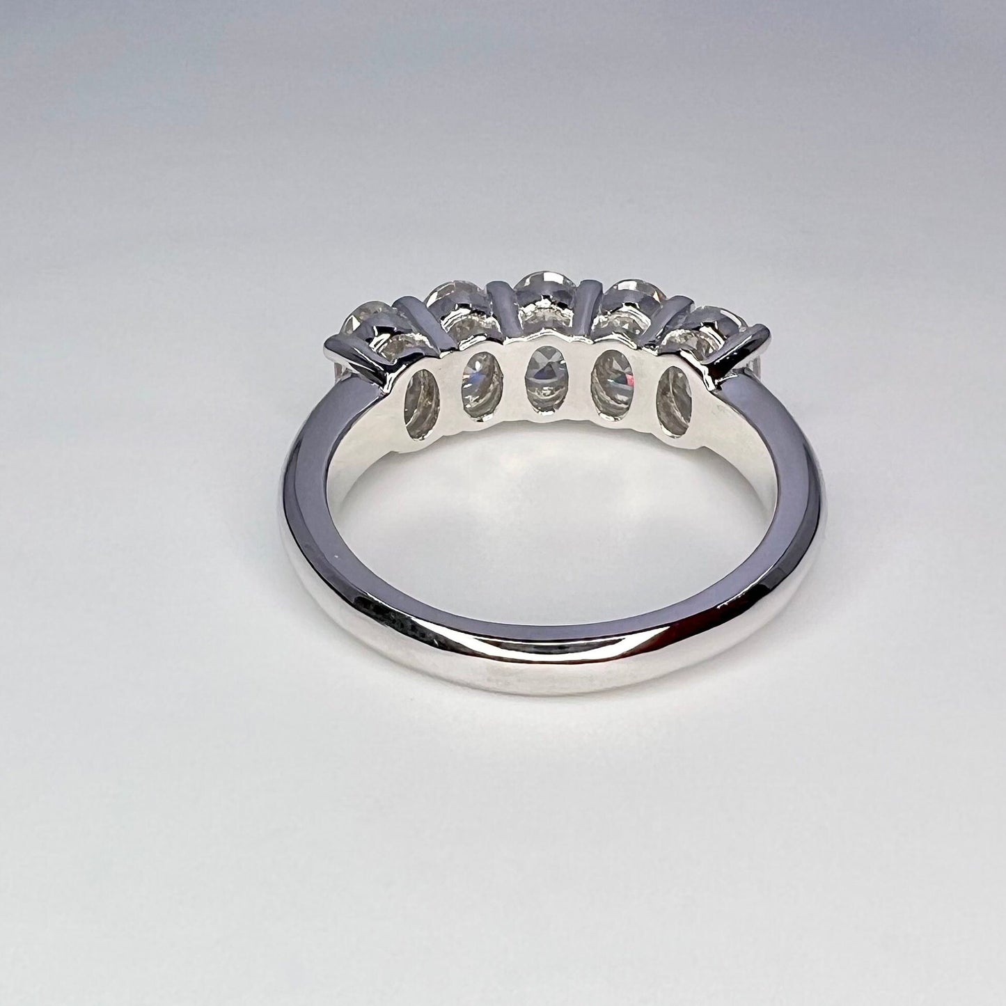 Certified Moissanite Oval 5 Stone Wedding Ring For Ladies, 14K White Gold Moissanite Anniversary Band For Her, April Birthstone Ring