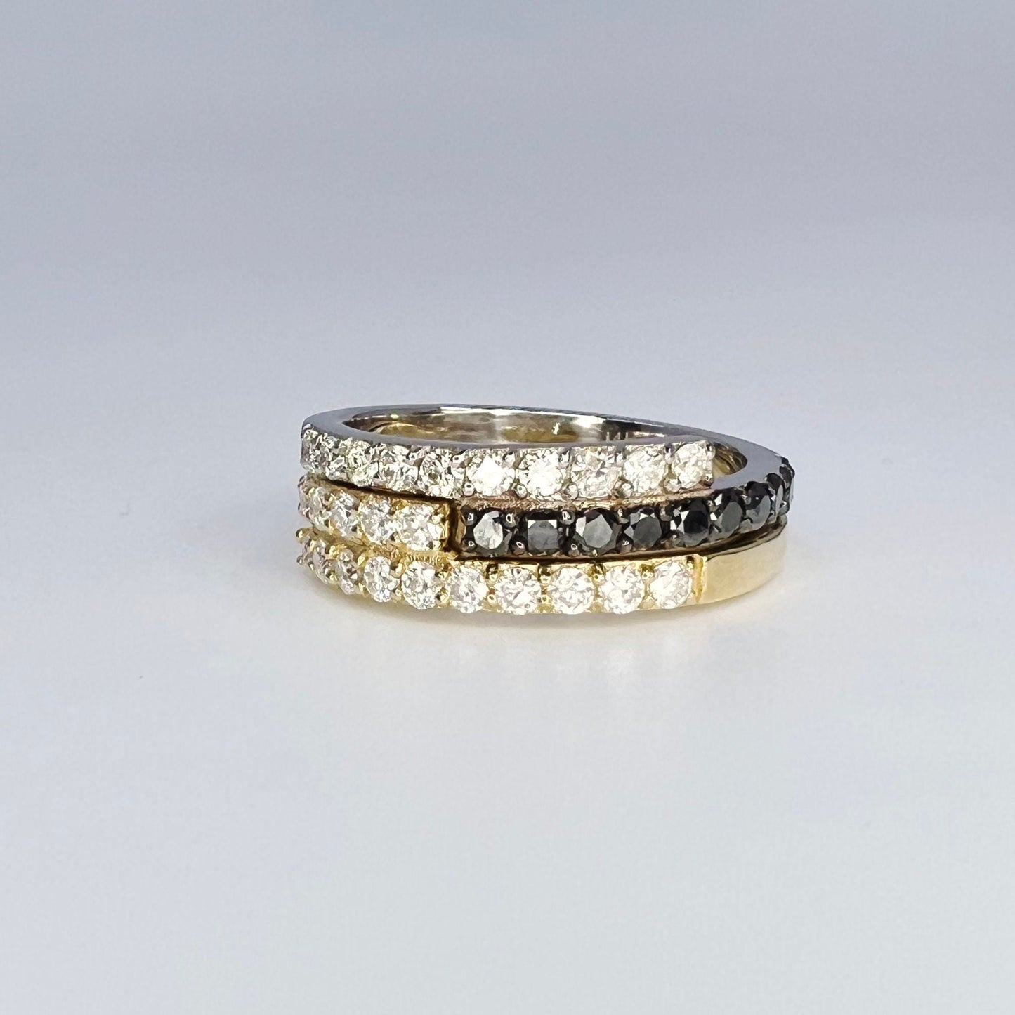 Black Diamond Stacking Band 14K Solid Gold, Bypass Diamond Ring, Black Diamond Band, Dainty Diamond Wedding Band, Diamond Ring Women